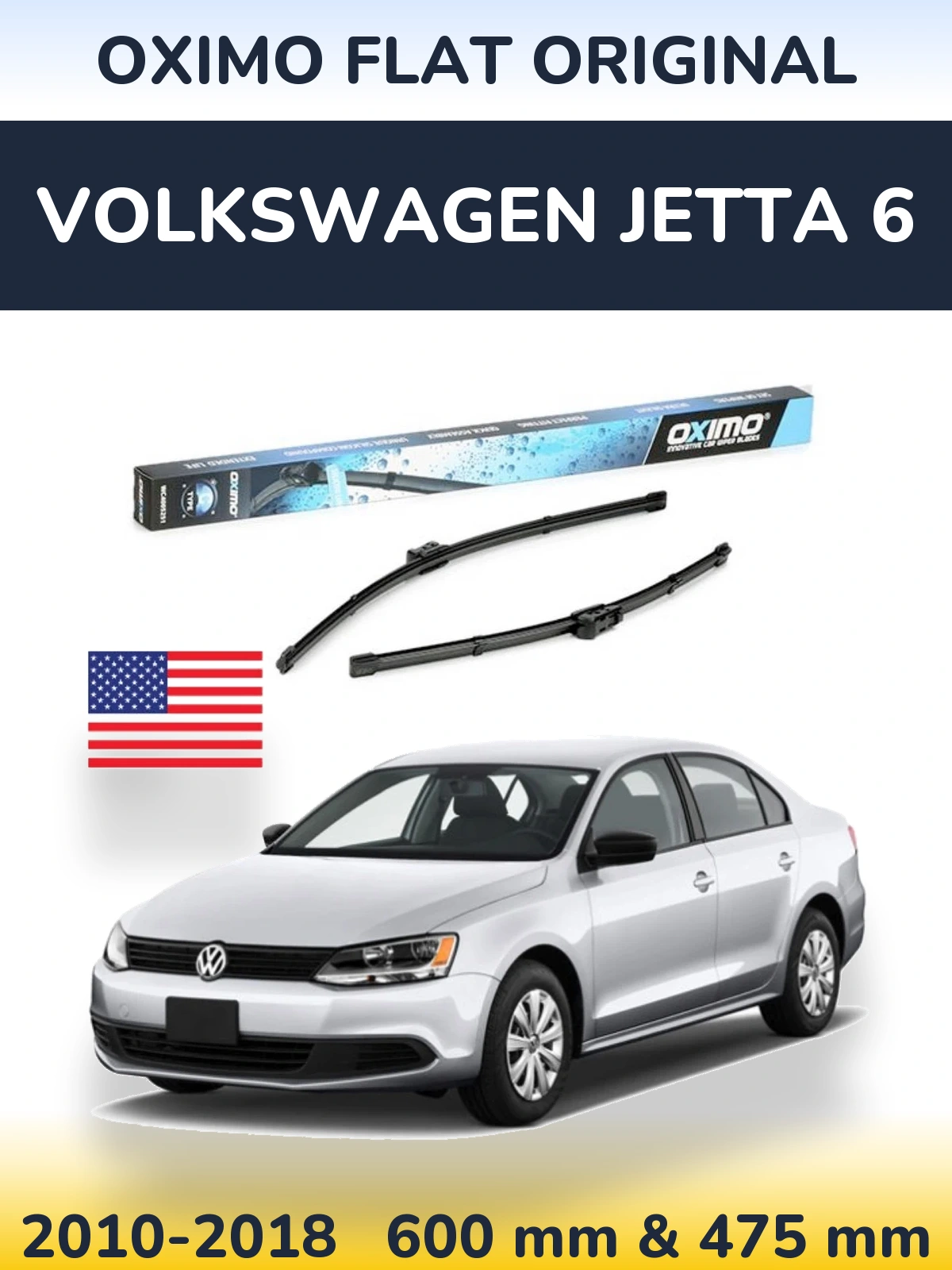Комплект передних дворников Oximo Flat Original 600 & 475 мм для Volkswagen Jetta 6 2010-2018