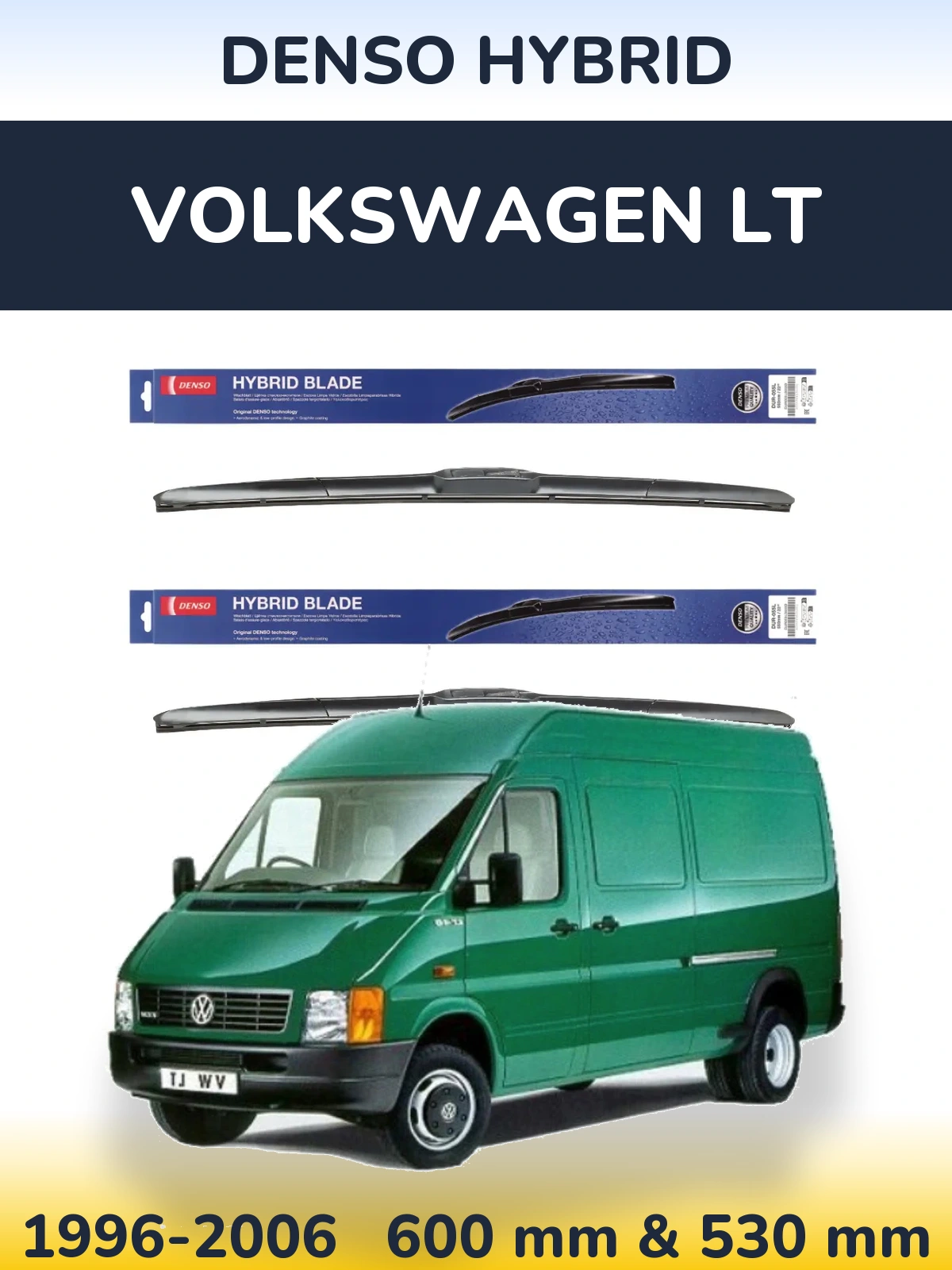 Front wiper blade set Denso Hybrid 600 & 530 mm for Volkswagen LT 1996-2006