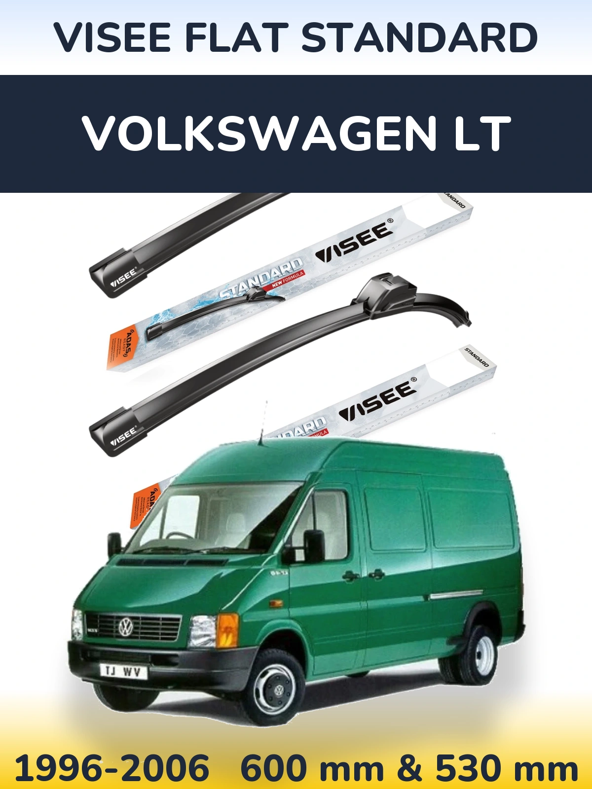 Front wiper blade set VISEE FLAT STANDARD 600 & 530 mm for Volkswagen LT 1996-2006