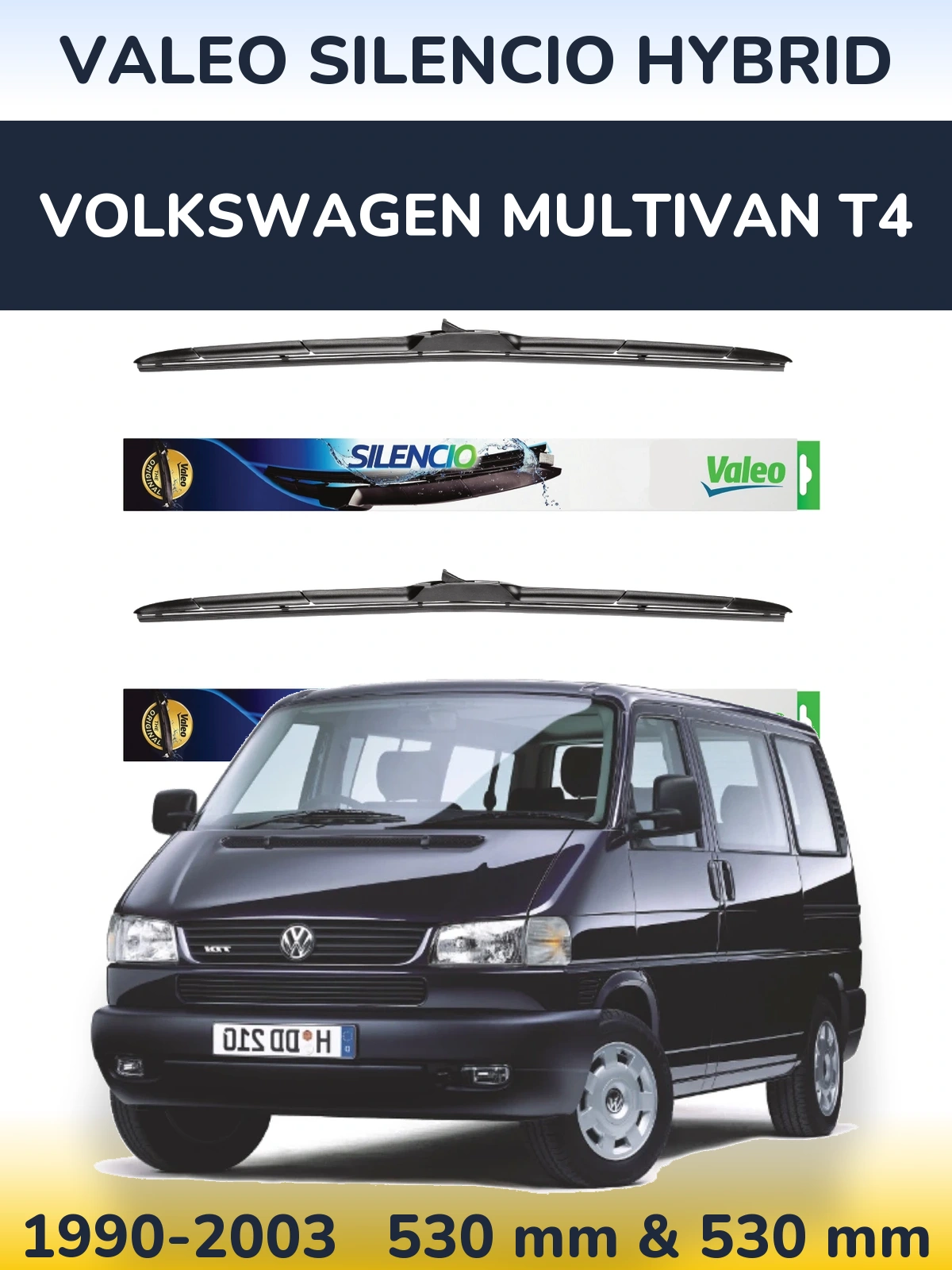 Komplet przednich wycieraczek Valeo Silencio Hybrid 530 & 530 mm do Volkswagen Multivan T4 1990-2003