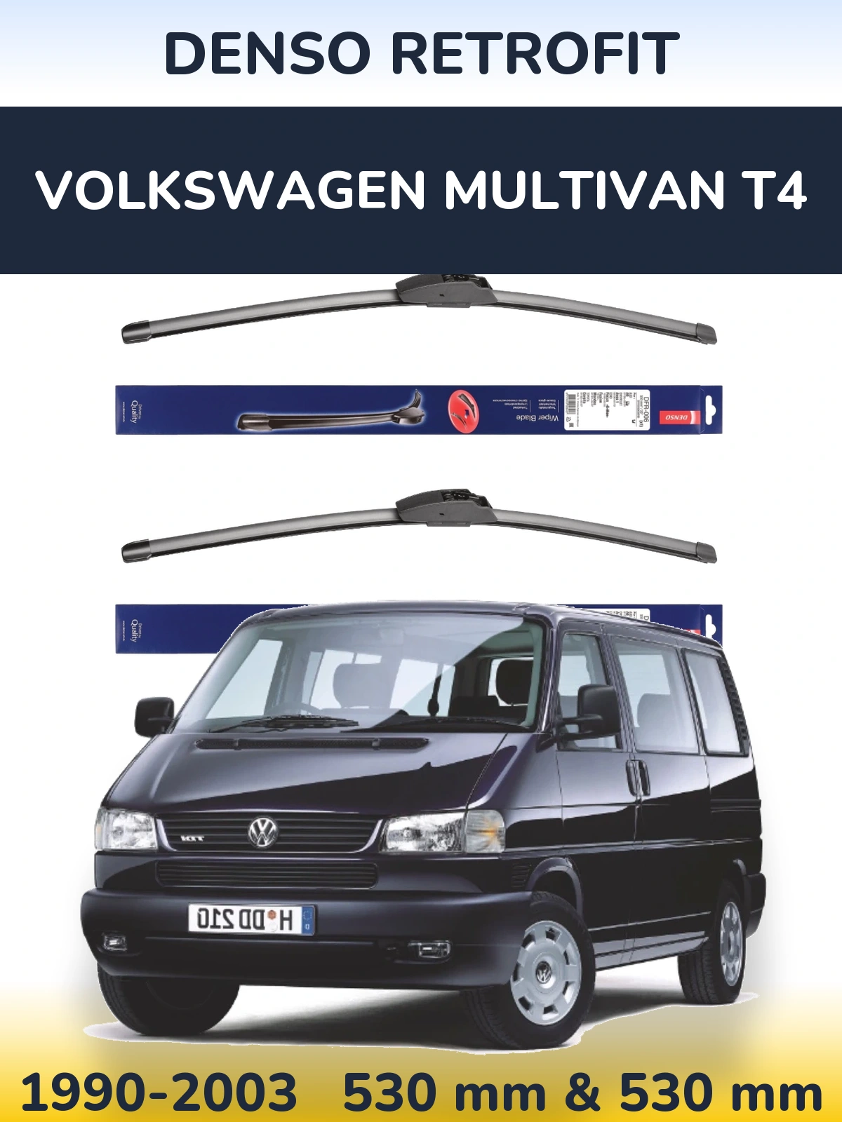 Front wiper blade set Denso Retrofit 530 & 530 mm for Volkswagen Multivan T4 1990-2003