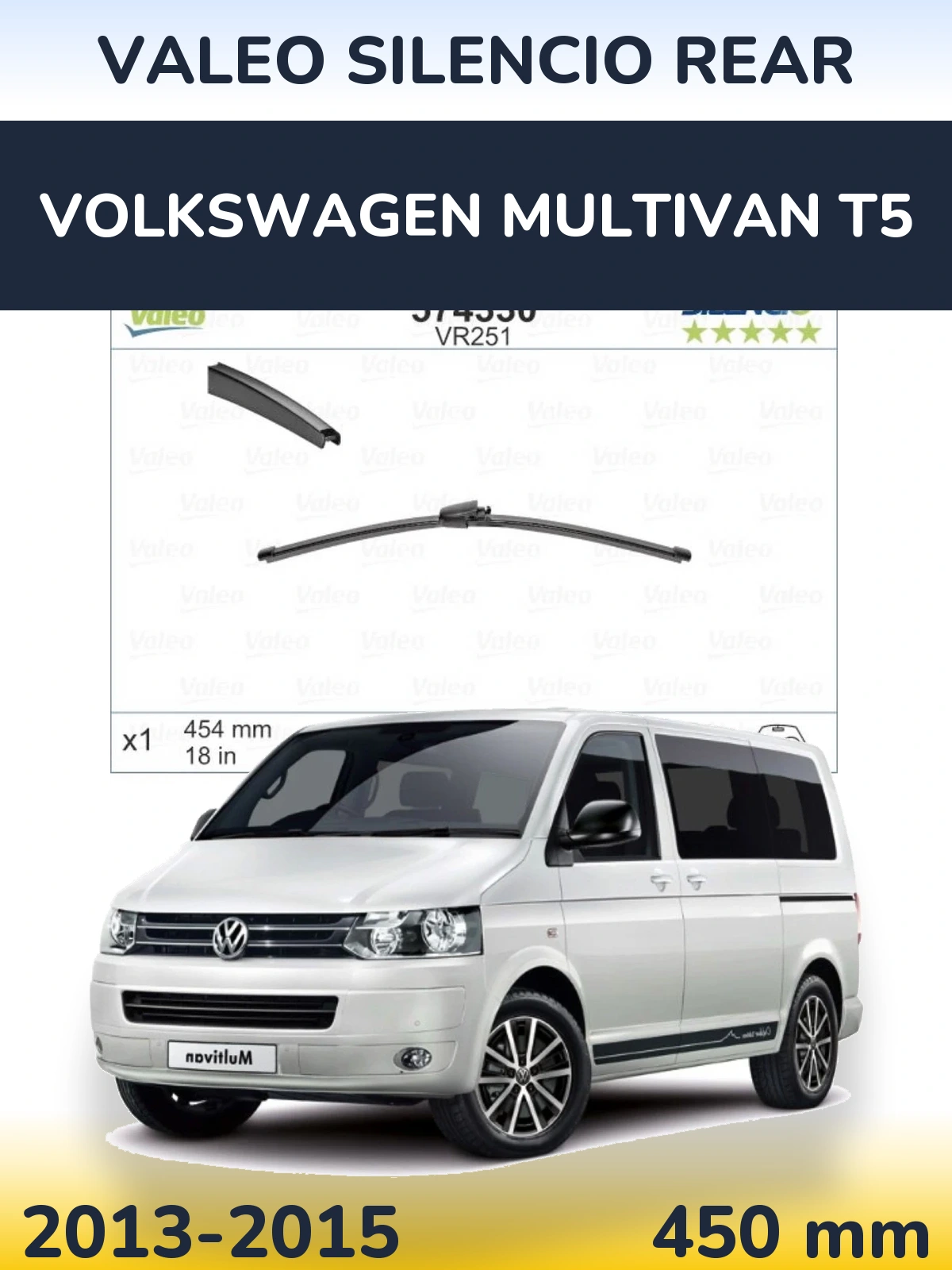 Rear wiper blade Valeo Silencio Rear 454 mm for Volkswagen Multivan T5 2013-2015