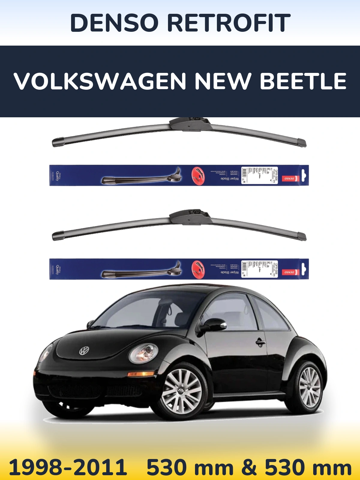 Front wiper blade set Denso Retrofit 530 & 530 mm for Volkswagen New Beetle 1998-2011