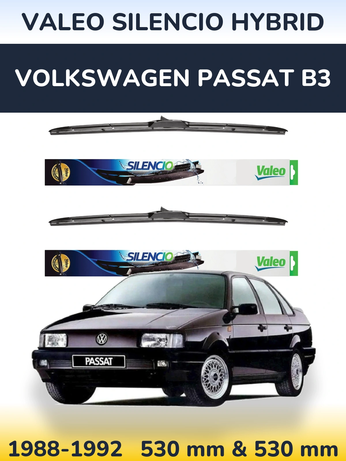 Komplet przednich wycieraczek Valeo Silencio Hybrid 530 & 530 mm do Volkswagen Passat B3 1988-1992