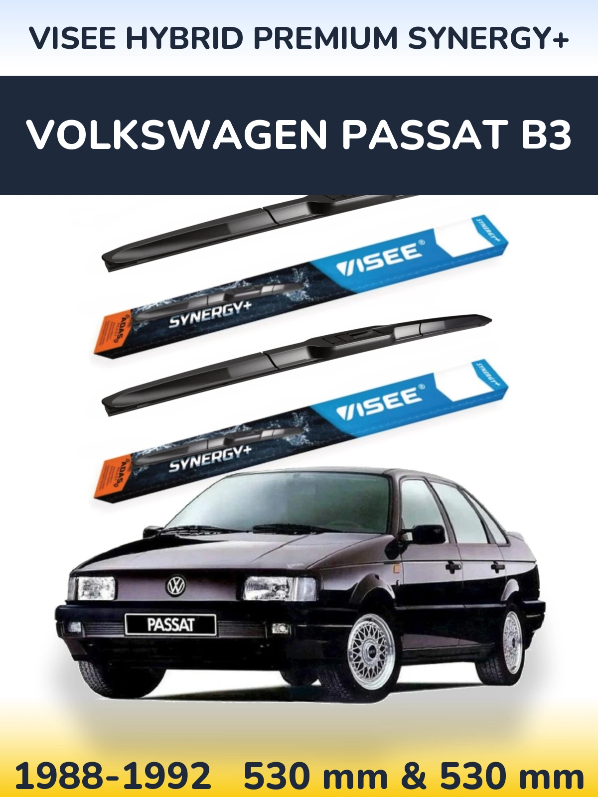 Komplet przednich wycieraczek VISEE HYBRID PREMIUM SYNERGY+ 530 & 530 mm do Volkswagen Passat B3 1988-1992