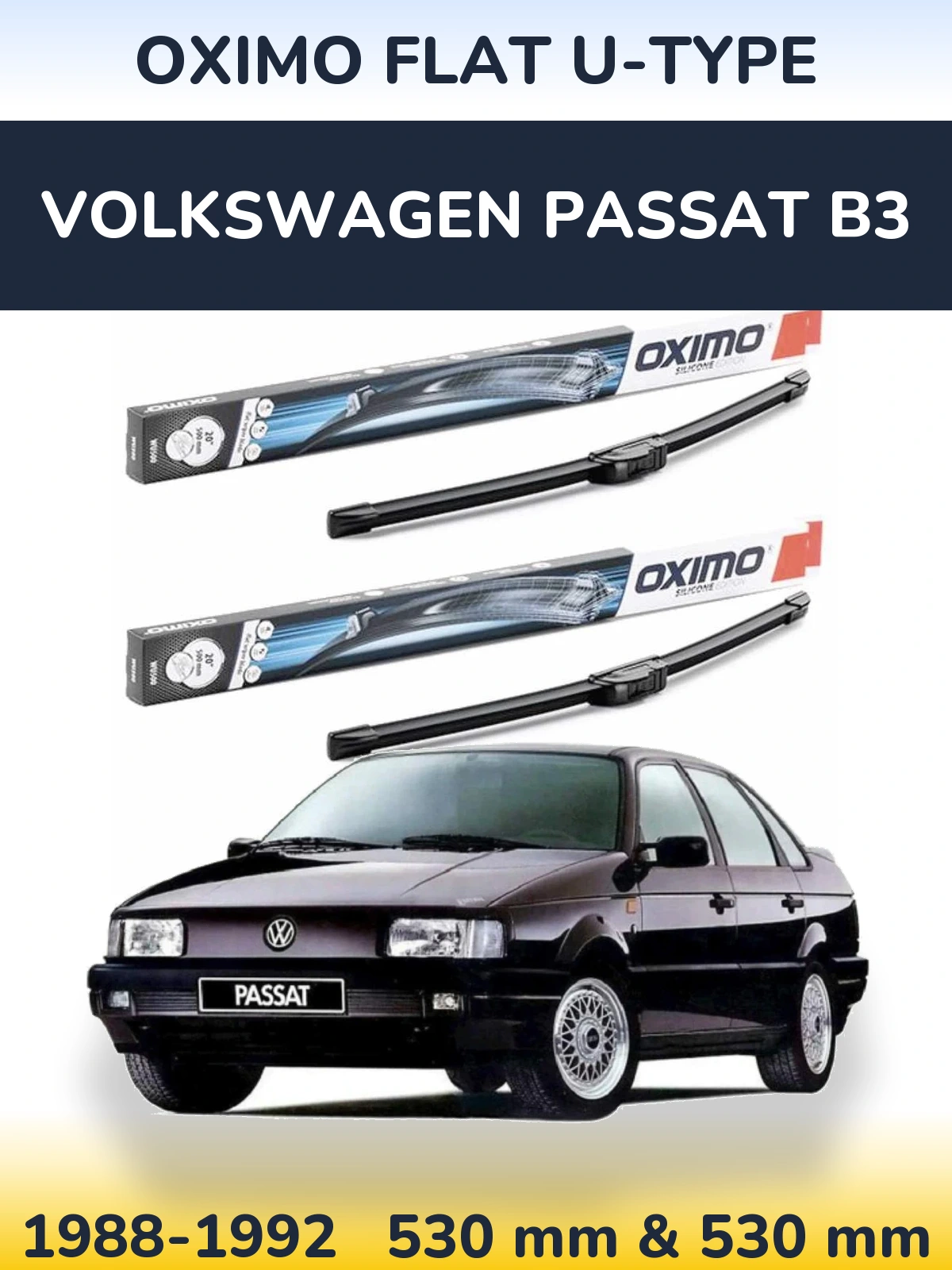 Komplet przednich wycieraczek Oximo Flat U-type 530 & 530 mm do Volkswagen Passat B3 1988-1992
