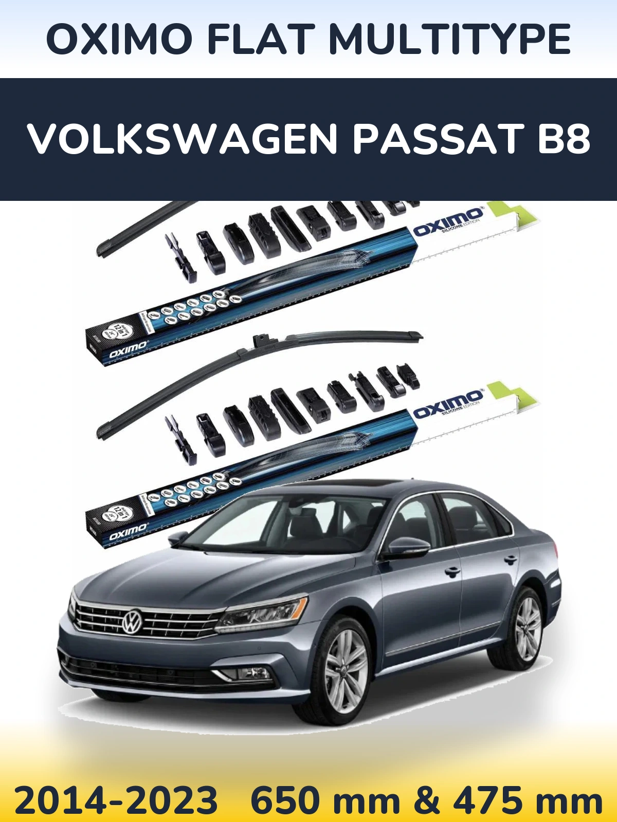 Komplet przednich wycieraczek Oximo Flat MultiType 650 & 475 mm do Volkswagen Passat B8 2014-2023