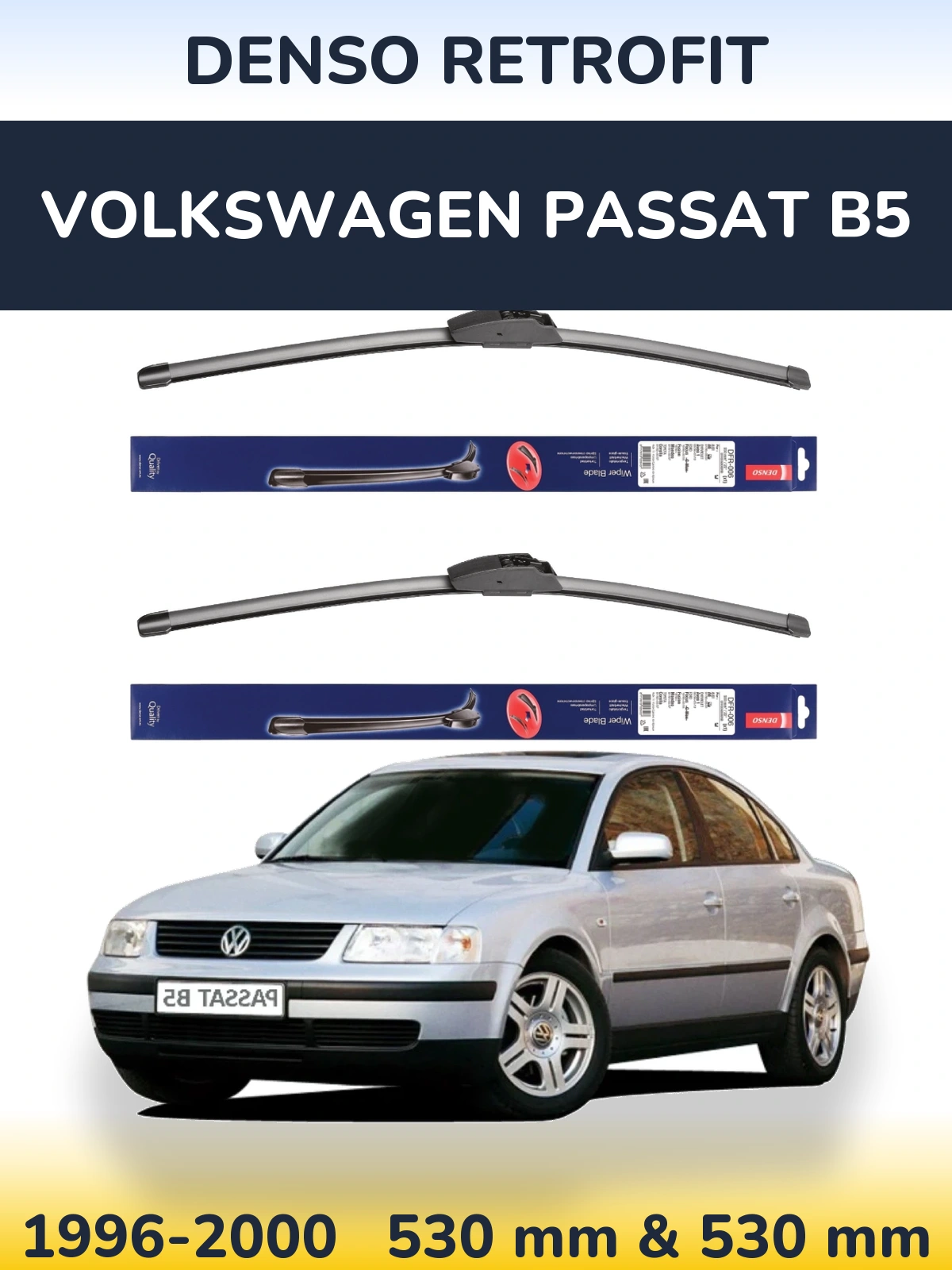 Komplet przednich wycieraczek Denso Retrofit 530 & 530 mm do Volkswagen Passat B5 1996-2000