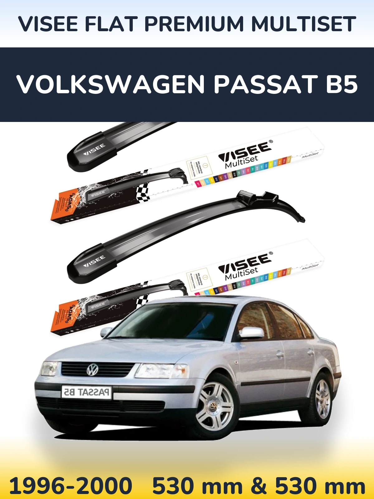 Komplet przednich wycieraczek VISEE FLAT PREMIUM MultiSet 530 & 530 mm do Volkswagen Passat B5 1996-2000
