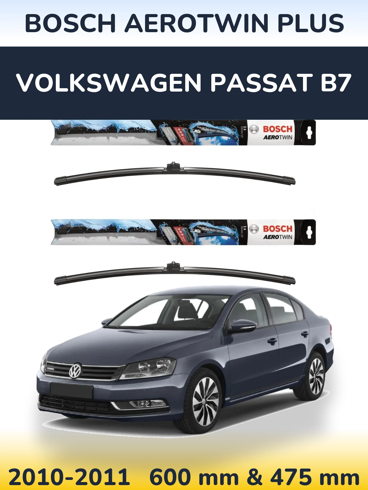 Komplet przednich wycieraczek BOSCH AeroTwin Plus 600 & 475 mm do Volkswagen Passat B7 2010-2011