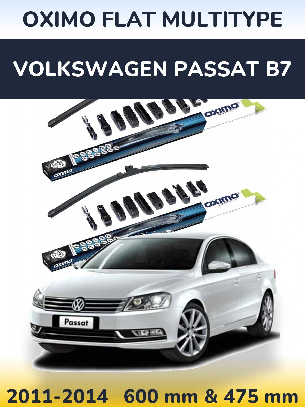 Комплект передних дворников Oximo Flat MultiТипe 600 & 475 мм для Volkswagen Passat B7 2011-2014