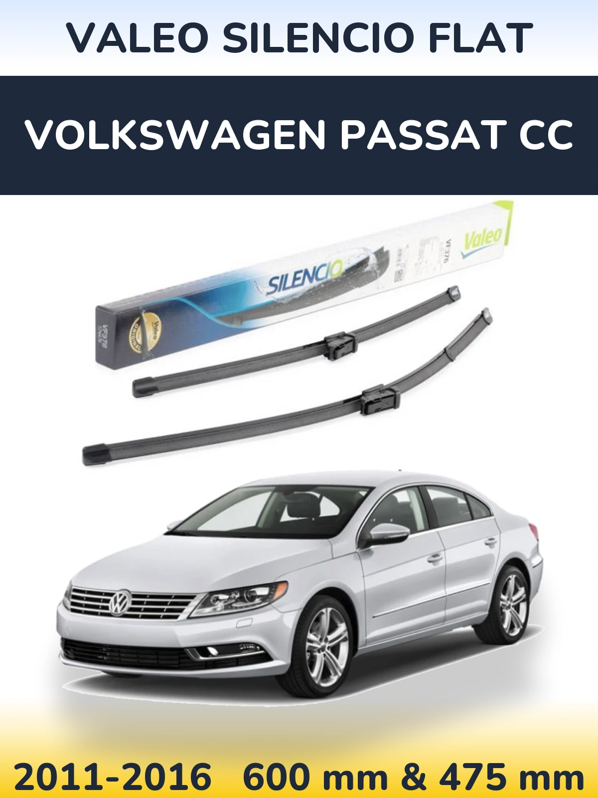 Комплект передніх щіток Valeo Silencio Flat 600 & 475 мм для Volkswagen Passat CC 2011-2016
