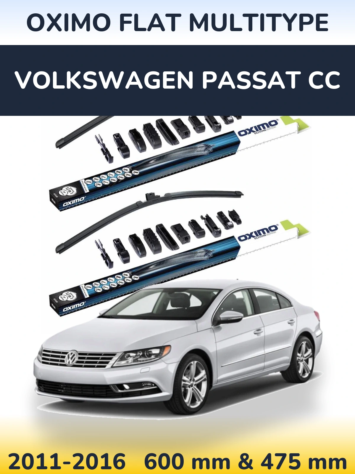 Комплект передніх щіток Oximo Flat MultiТипe 600 & 475 мм для Volkswagen Passat CC 2011-2016