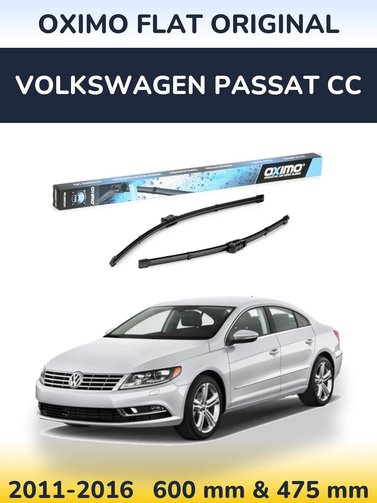 Комплект передних дворников Oximo Flat Original 600 & 475 мм для Volkswagen Passat CC 2011-2016
