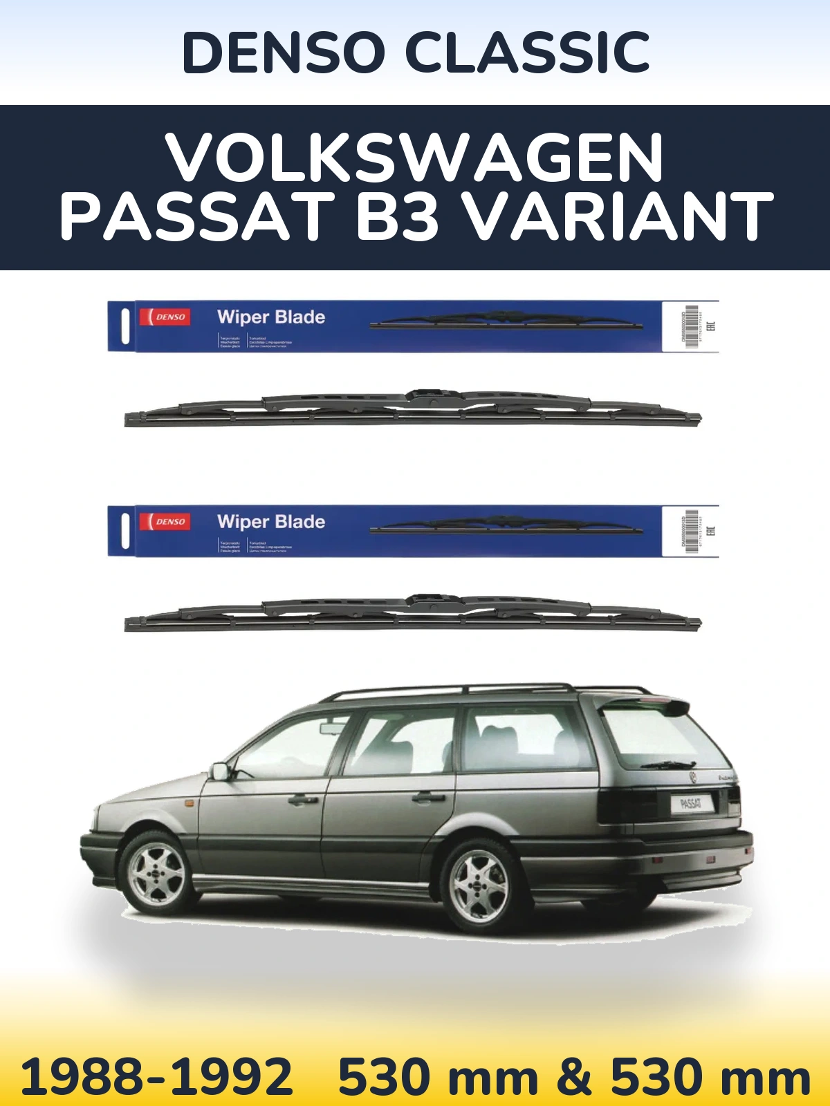 Komplet przednich wycieraczek Denso Classic 530 & 530 mm do Volkswagen Passat B3 Variant 1988-1992