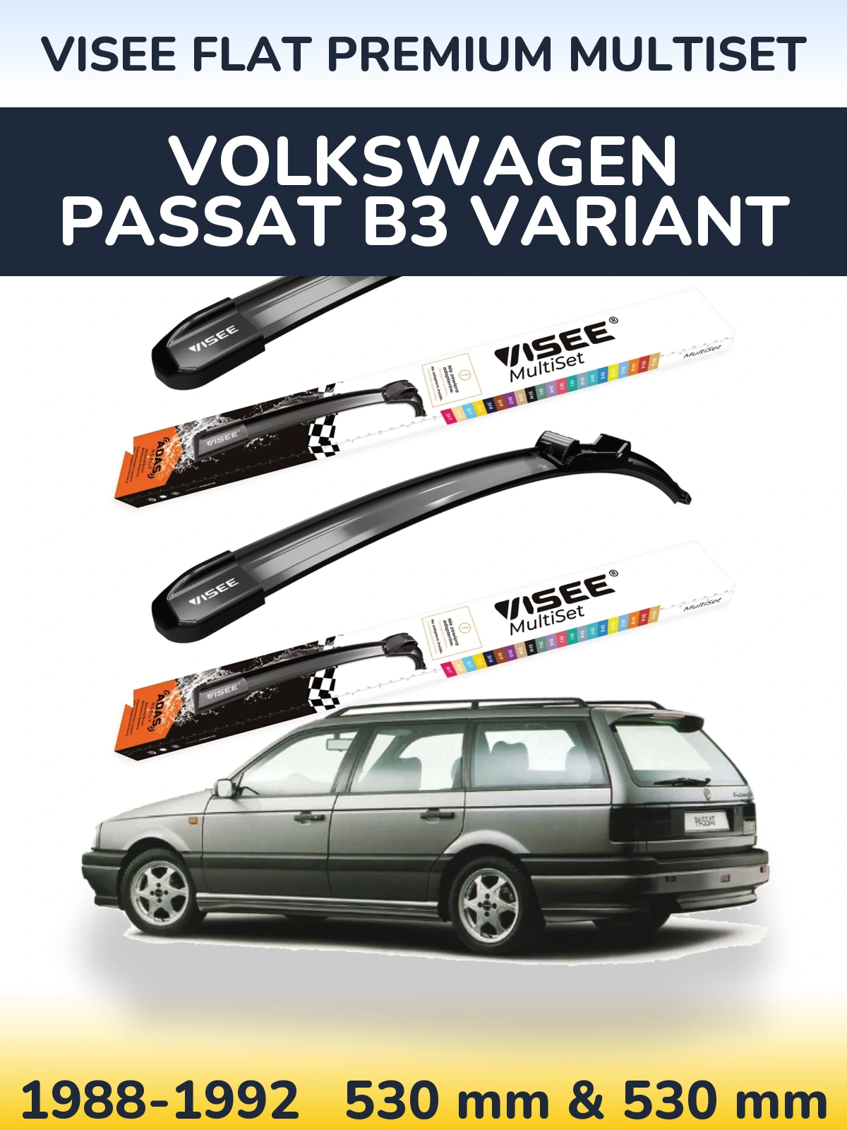 Komplet przednich wycieraczek VISEE FLAT PREMIUM MultiSet 530 & 530 mm do Volkswagen Passat B3 Variant 1988-1992