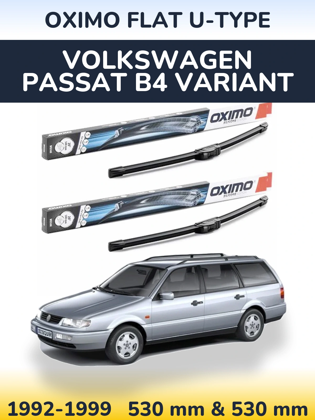 Комплект передних дворников Oximo Flat U-type 530 & 530 мм для Volkswagen Passat B4 Variant 1992-1999