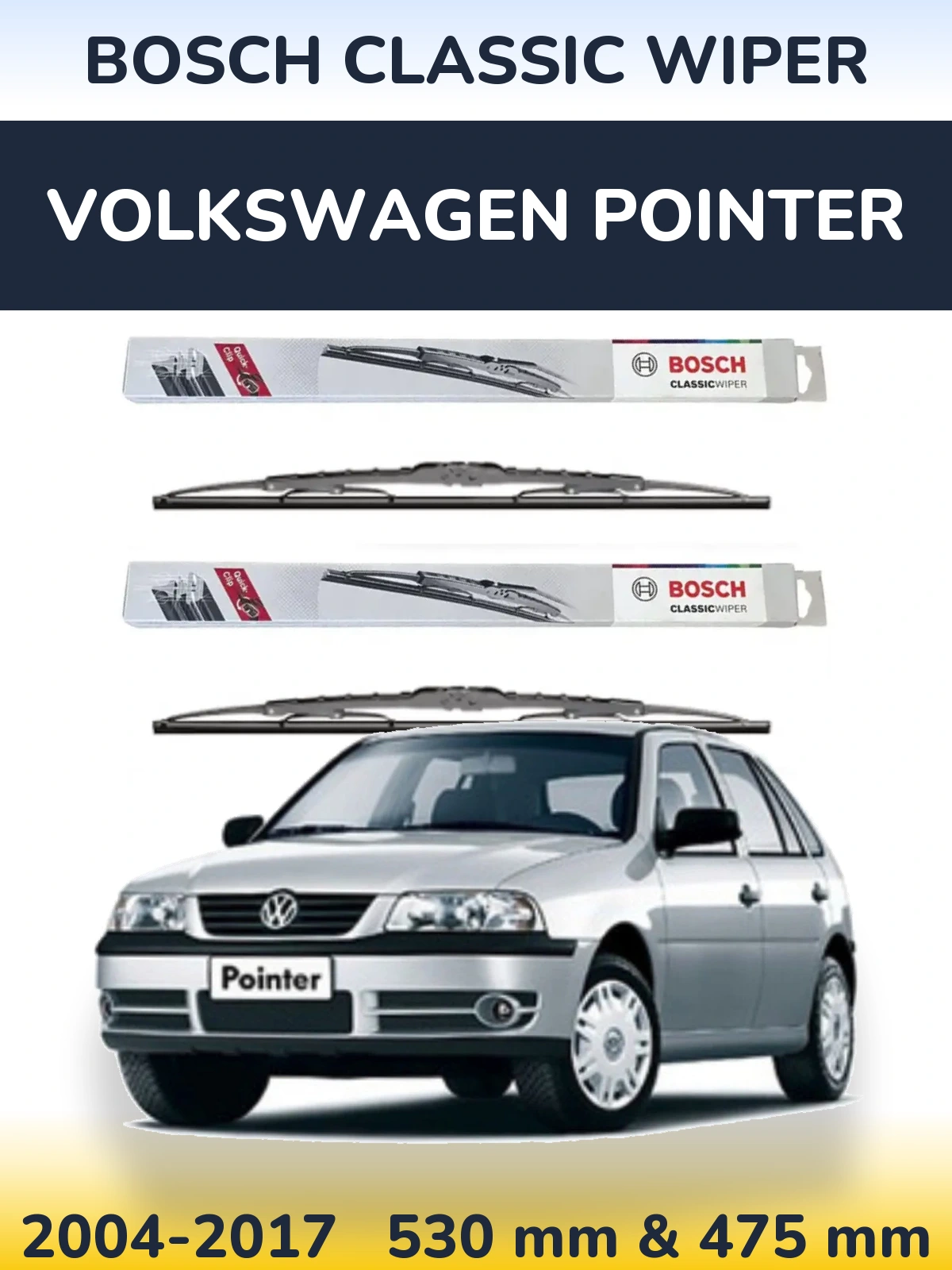 Комплект передних дворников BOSCH Classic Wiper 530 & 475 мм для Volkswagen Pointer 2004-2017