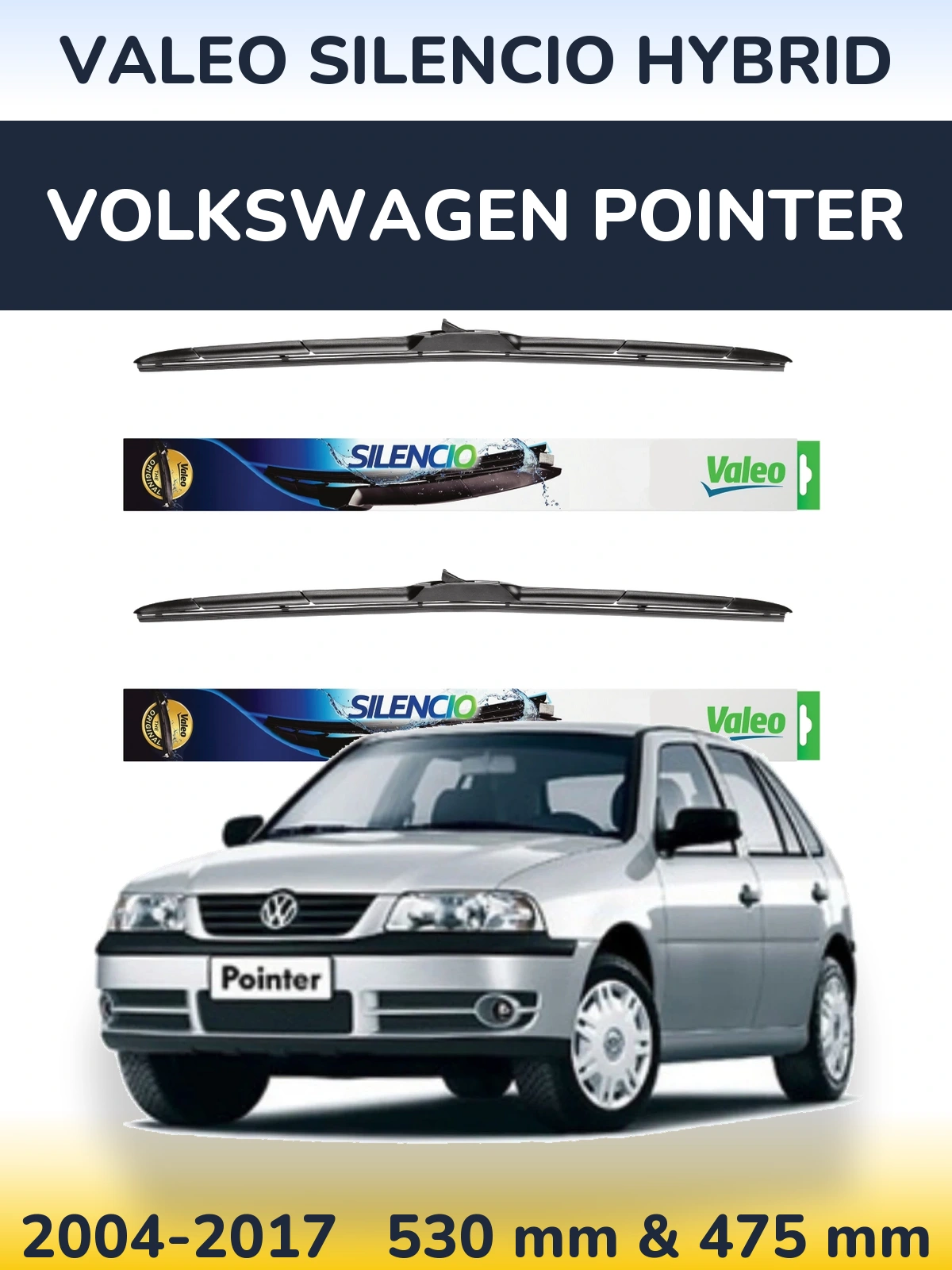 Front wiper blade set Valeo Silencio Hybrid 530 & 475 mm for Volkswagen Pointer 2004-2017