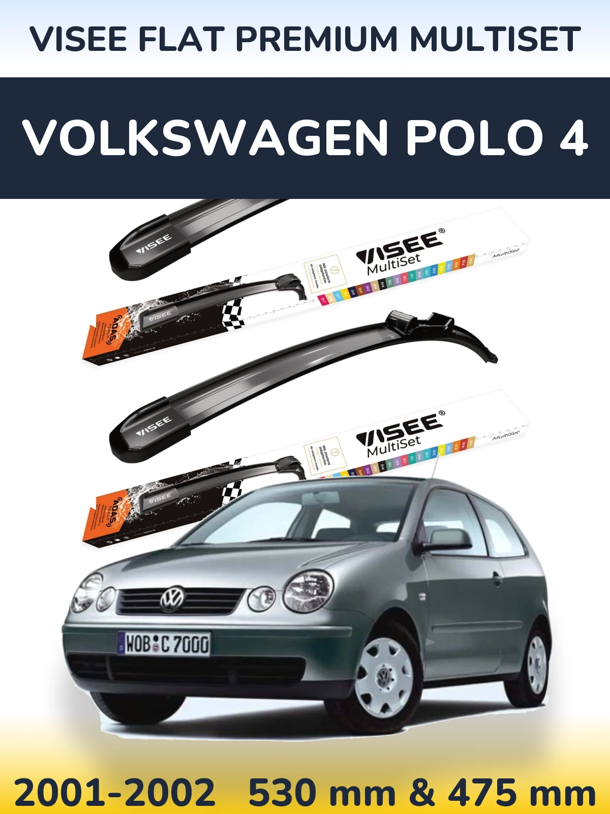 Komplet przednich wycieraczek VISEE FLAT PREMIUM MultiSet 530 & 475 mm do Volkswagen Polo 4 2001-2002