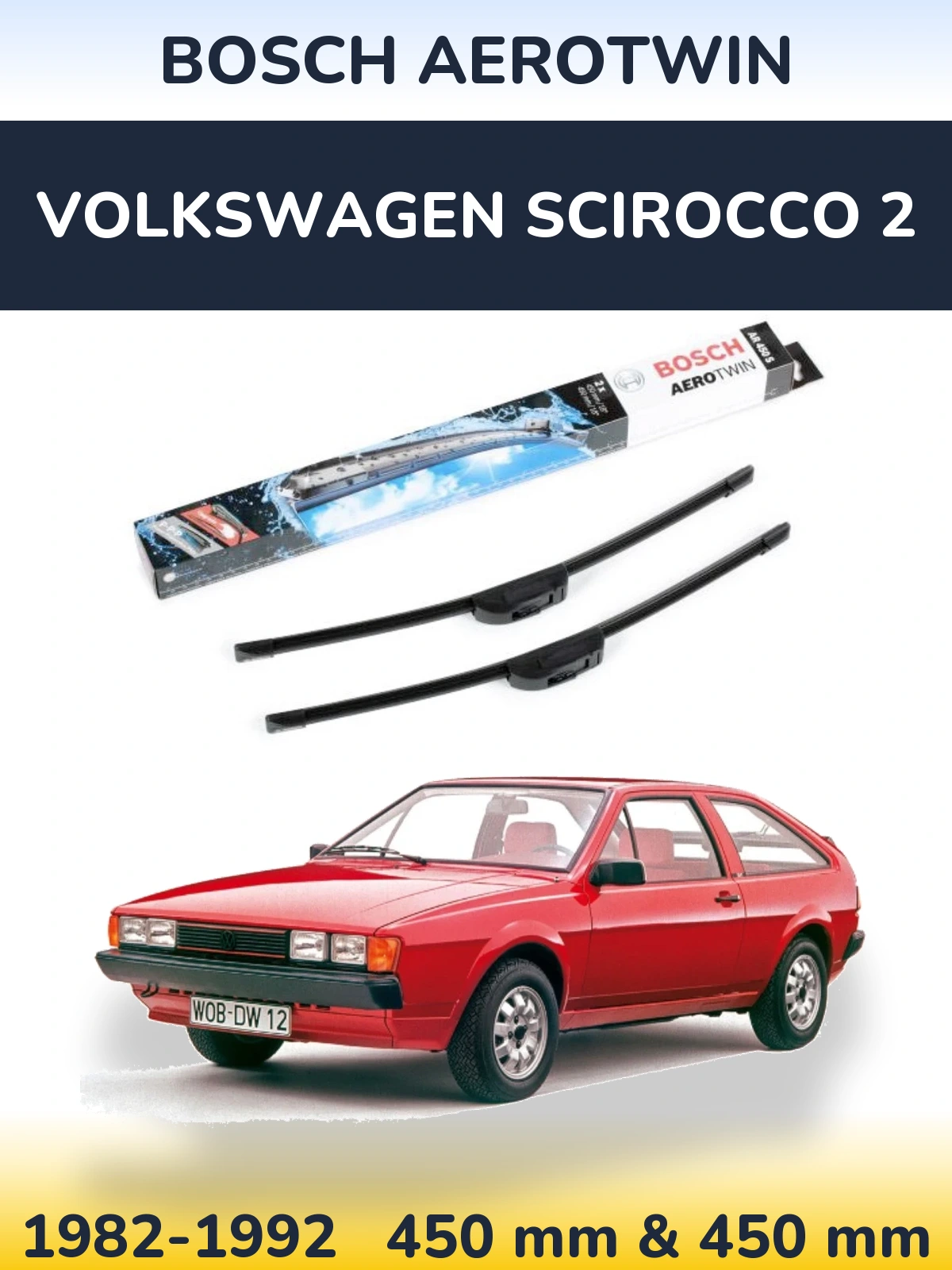 Комплект передніх щіток BOSCH AeroTwin 450 & 450 мм для Volkswagen Scirocco 2 1982-1992