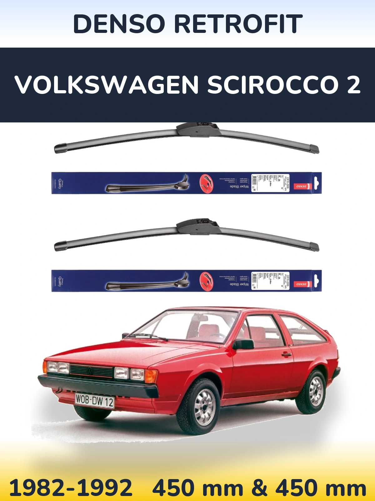 Komplet przednich wycieraczek Denso Retrofit 450 & 450 mm do Volkswagen Scirocco 2 1982-1992