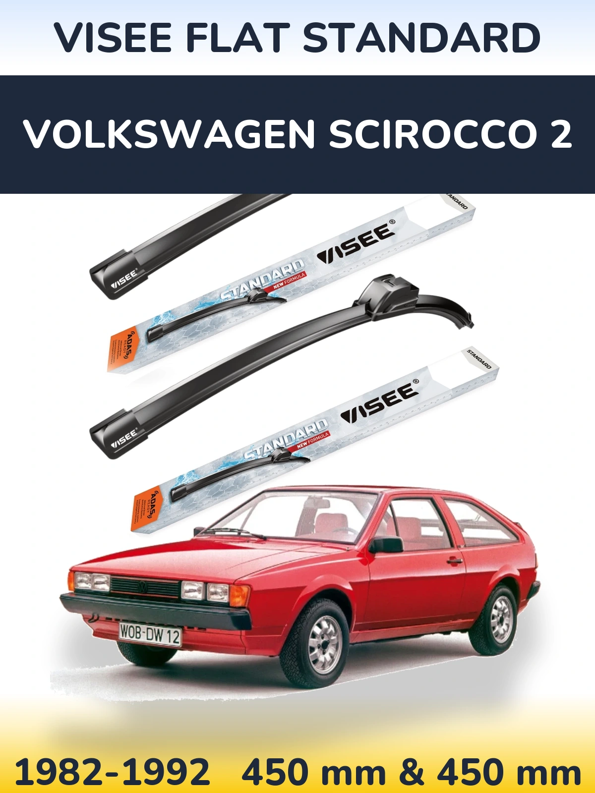 Komplet przednich wycieraczek VISEE FLAT STANDARD 450 & 450 mm do Volkswagen Scirocco 2 1982-1992