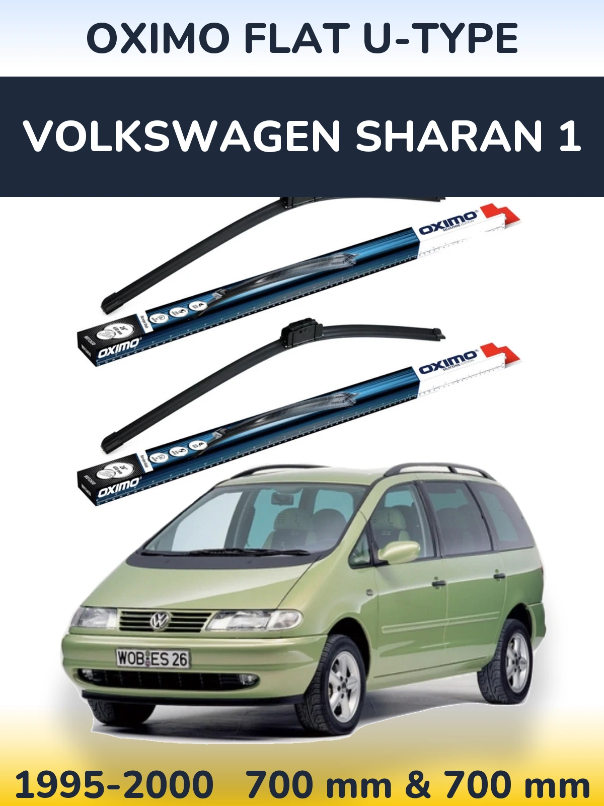 Комплект передних дворников Oximo Flat U-type 700 & 700 мм для Volkswagen Sharan 1 1995-2000