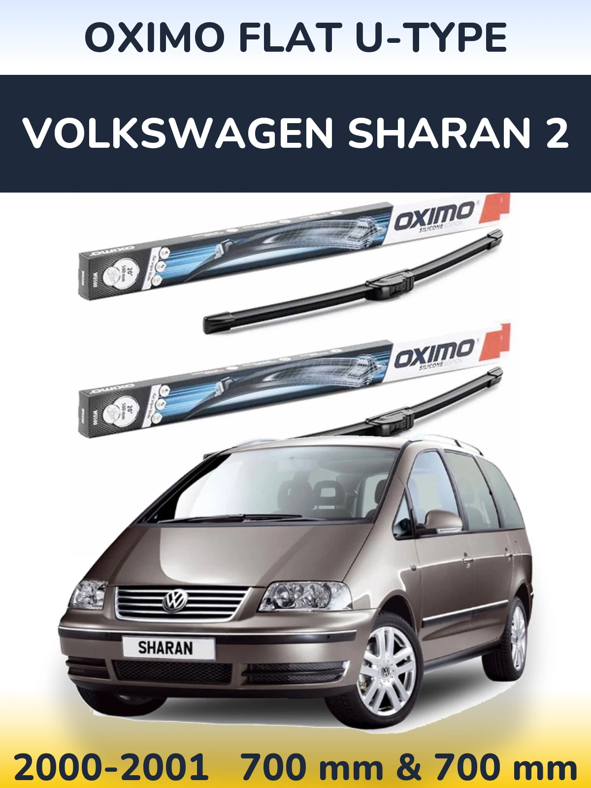 Front wiper blade set Oximo Flat U-type 700 & 700 mm for Volkswagen Sharan 2 2000-2001