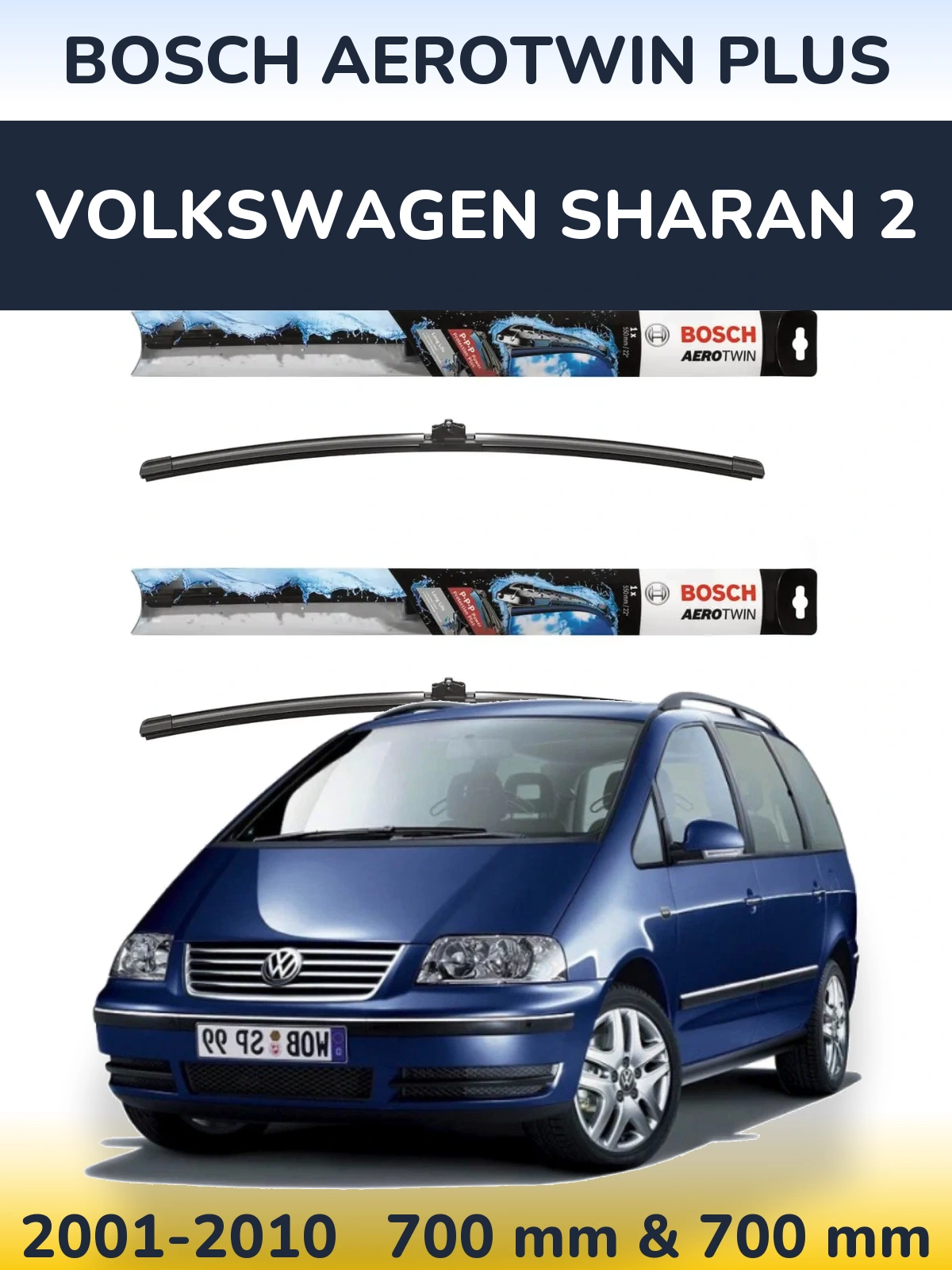 Komplet przednich wycieraczek BOSCH AeroTwin Plus 700 & 700 mm do Volkswagen Sharan 2 2001-2010