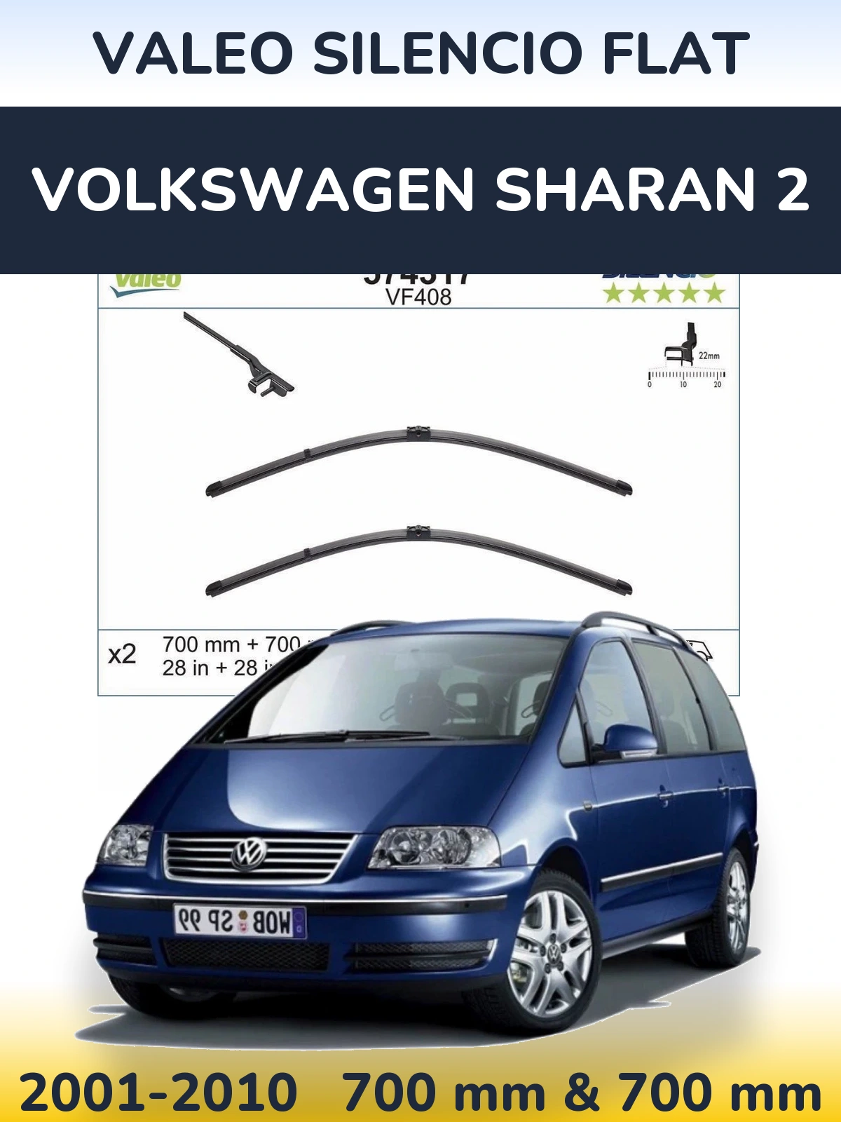 Комплект передніх щіток Valeo Silencio Flat 700 & 700 мм для Volkswagen Sharan 2 2001-2010