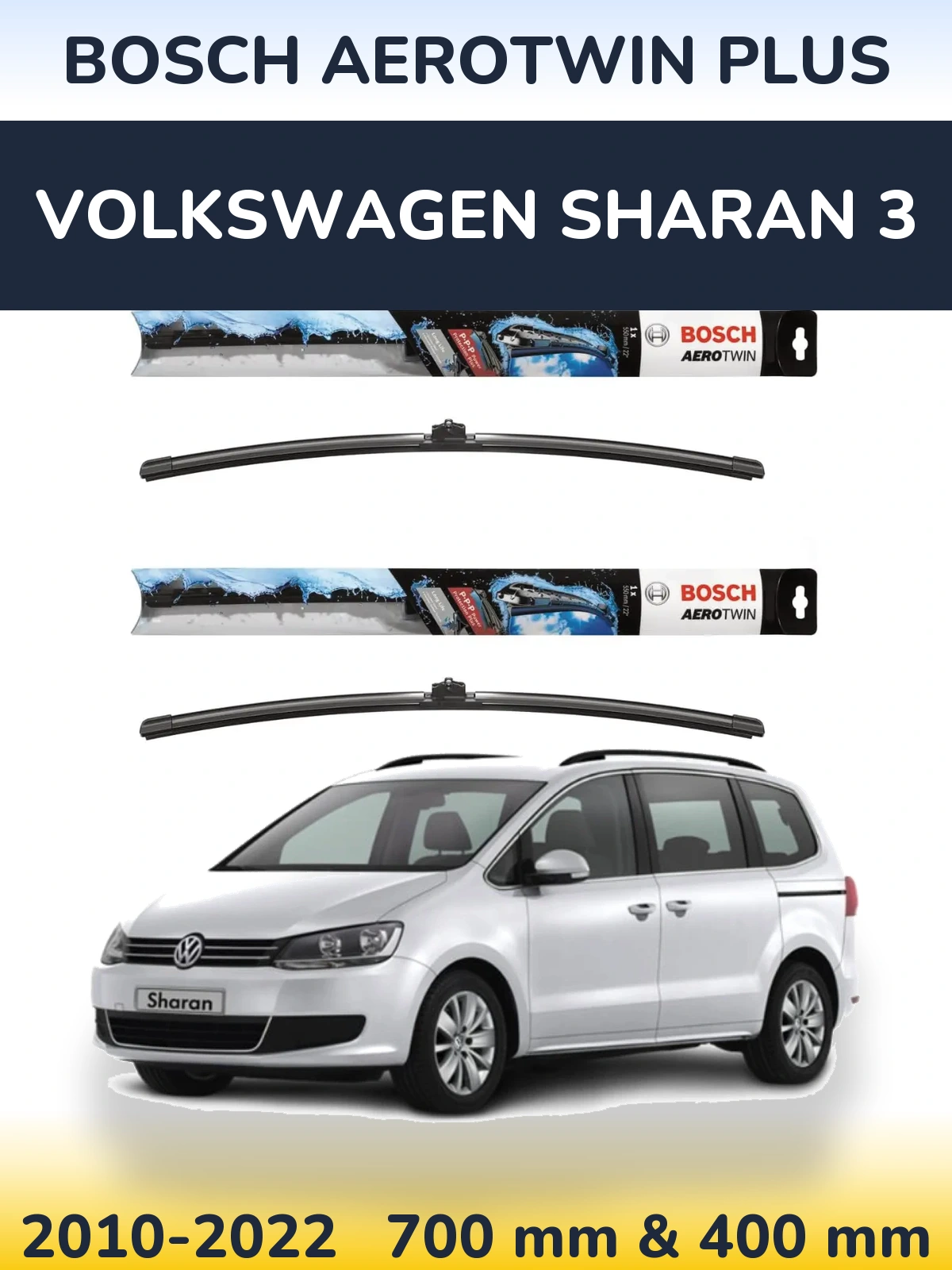 Комплект передних дворников BOSCH AeroTwin Plus 700 & 400 мм для Volkswagen Sharan 3 2010-2022
