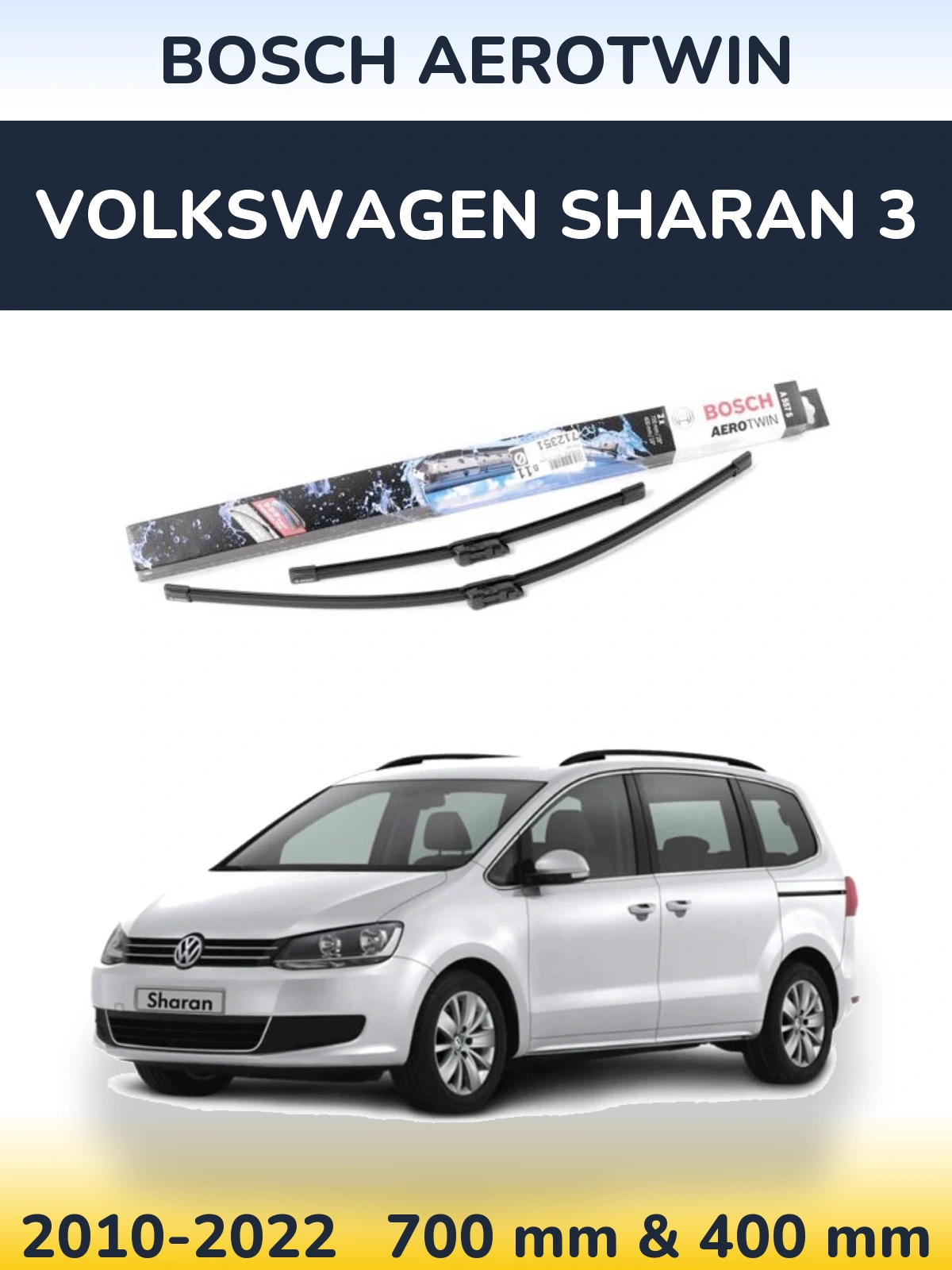 Komplet przednich wycieraczek BOSCH AeroTwin 700 & 400 mm do Volkswagen Sharan 3 2010-2022