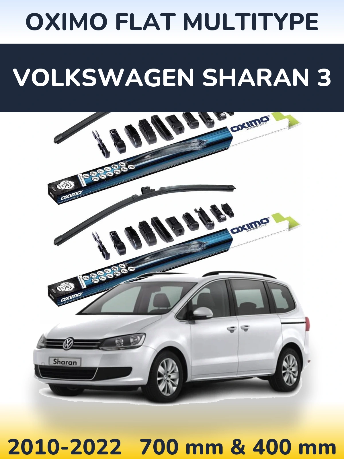 Комплект передних дворников Oximo Flat MultiТипe 700 & 400 мм для Volkswagen Sharan 3 2010-2022