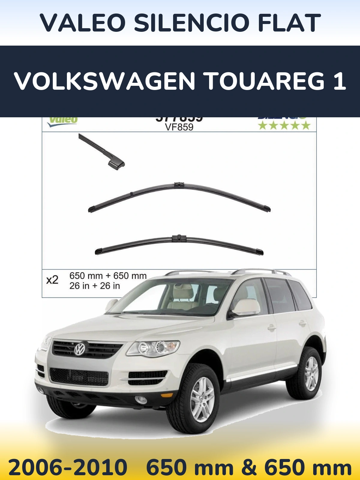 Komplet przednich wycieraczek Valeo Silencio Flat 650 & 650 mm do Volkswagen Touareg 1 2006-2010