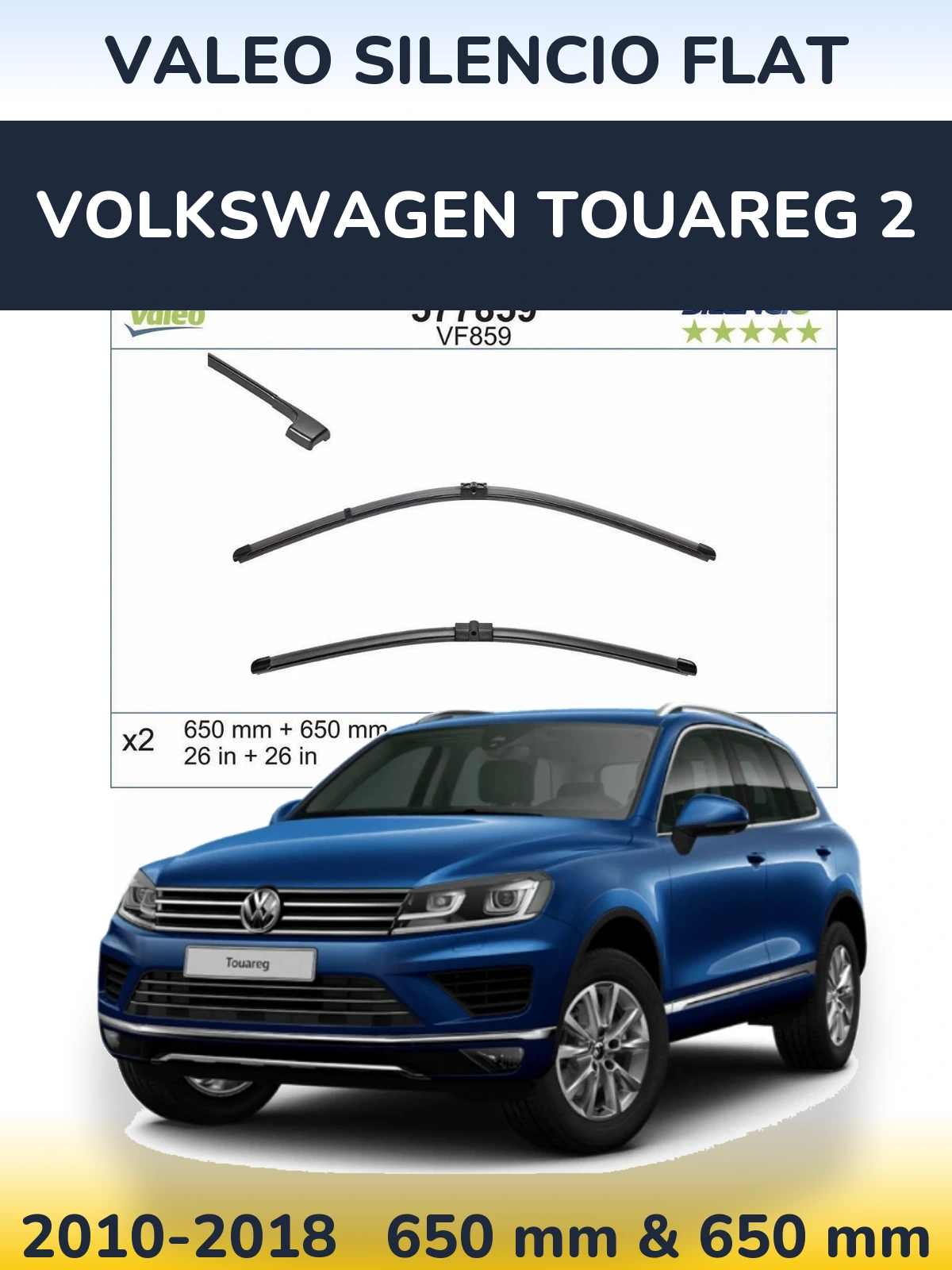 Komplet przednich wycieraczek Valeo Silencio Flat 650 & 650 mm do Volkswagen Touareg 2 2010-2018