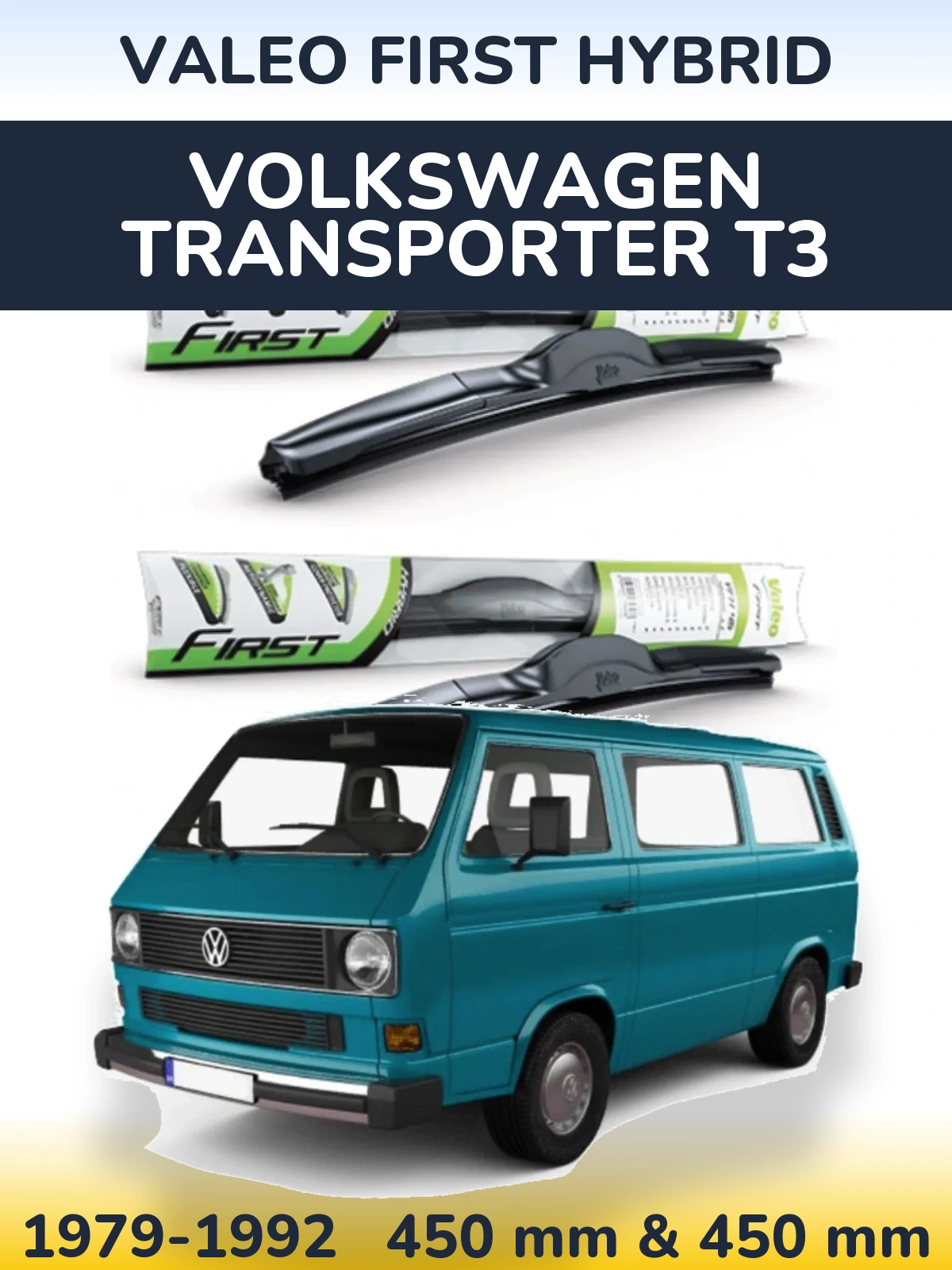 Front wiper blade set Valeo First Hybrid 450 & 450 mm for Volkswagen Transporter T3 1979-1992