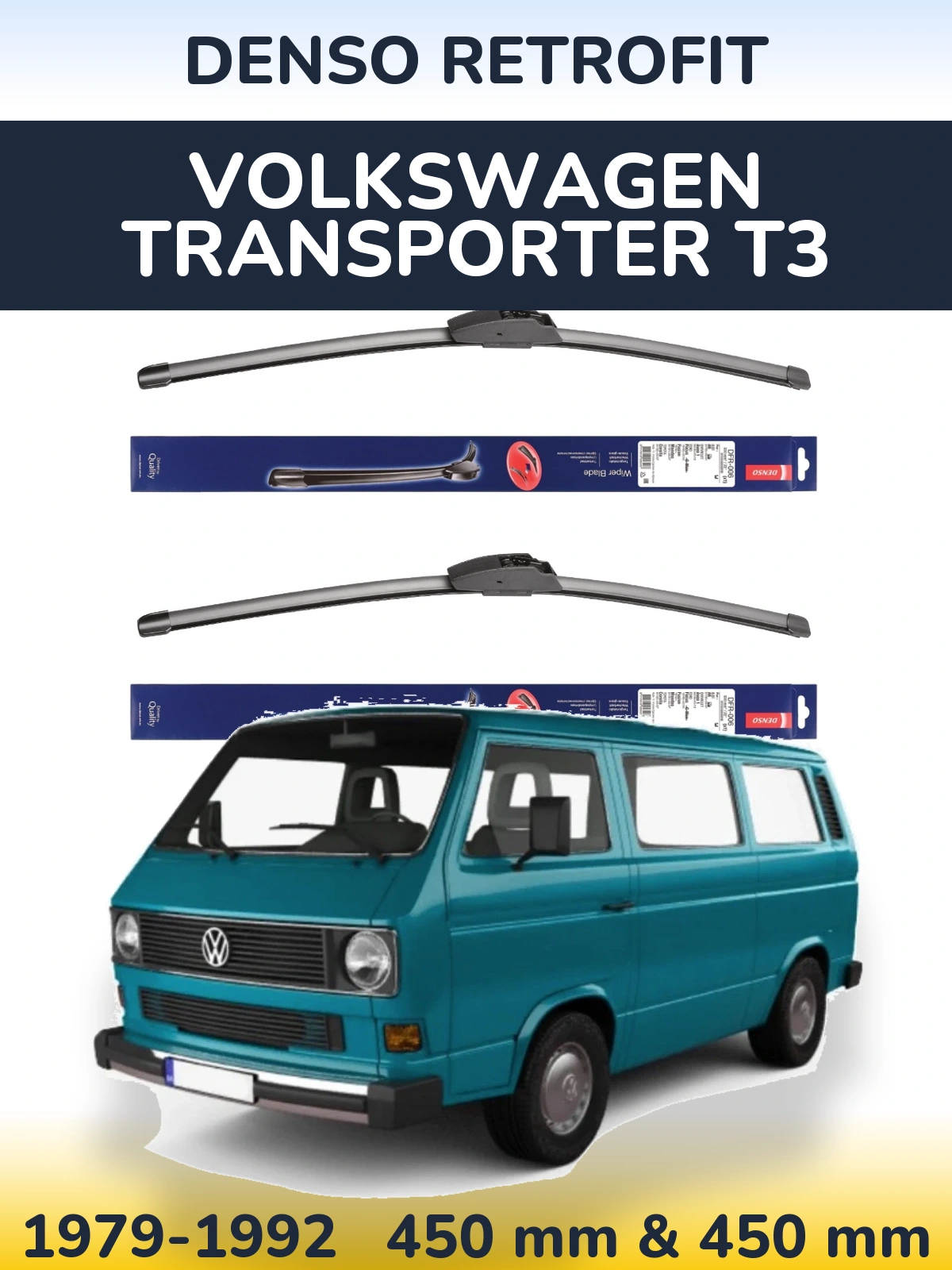 Komplet przednich wycieraczek Denso Retrofit 450 & 450 mm do Volkswagen Transporter T3 1979-1992