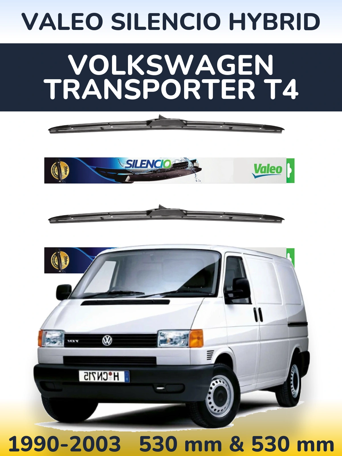 Komplet przednich wycieraczek Valeo Silencio Hybrid 530 & 530 mm do Volkswagen Transporter T4 1990-2003