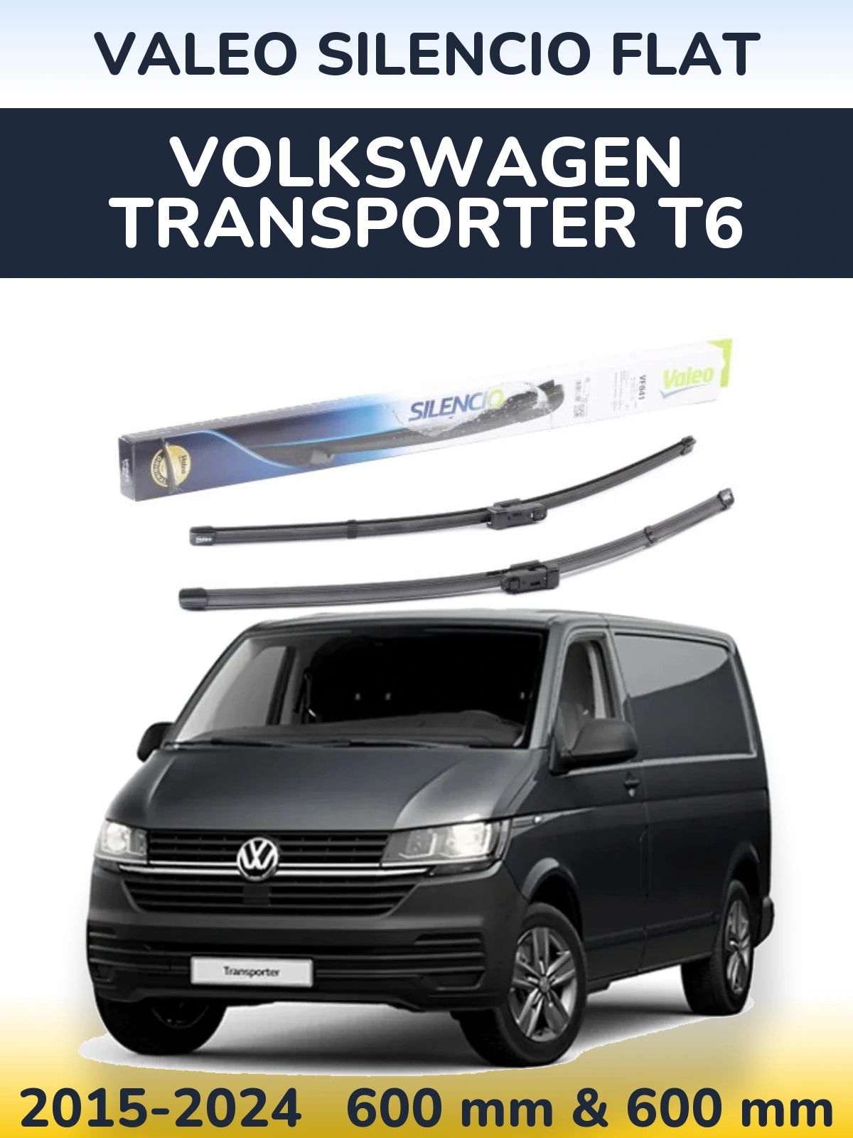 Komplet przednich wycieraczek Valeo Silencio Flat 600 & 600 mm do Volkswagen Transporter T6 2015-2024