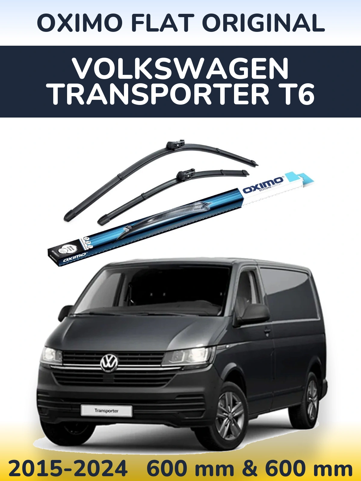 Front wiper blade set Oximo Flat Original 600 & 600 mm for Volkswagen Transporter T6 2015-2024