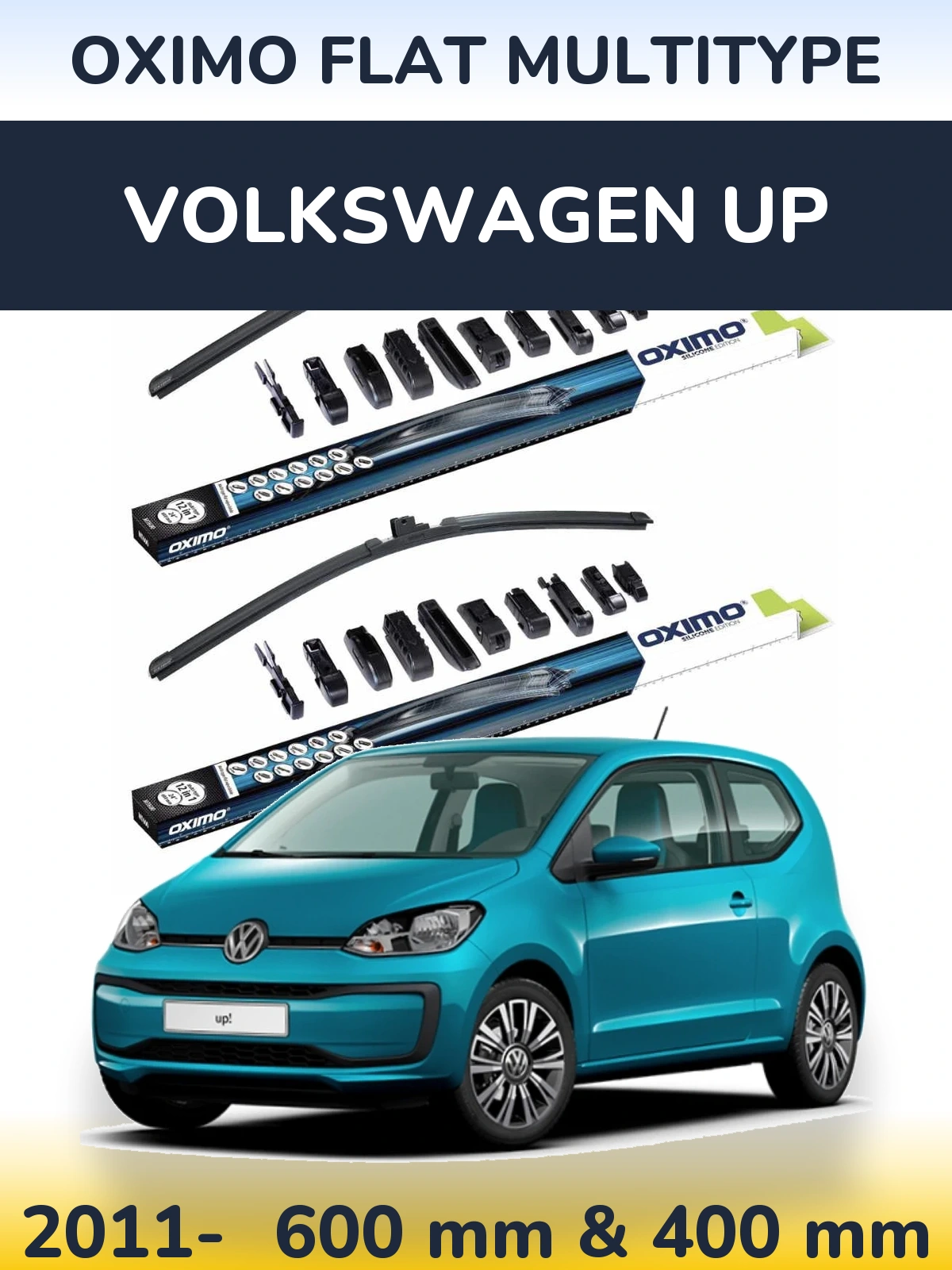 Front wiper blade set Oximo Flat MultiTypee 600 & 400 mm for Volkswagen Up 2011-2026