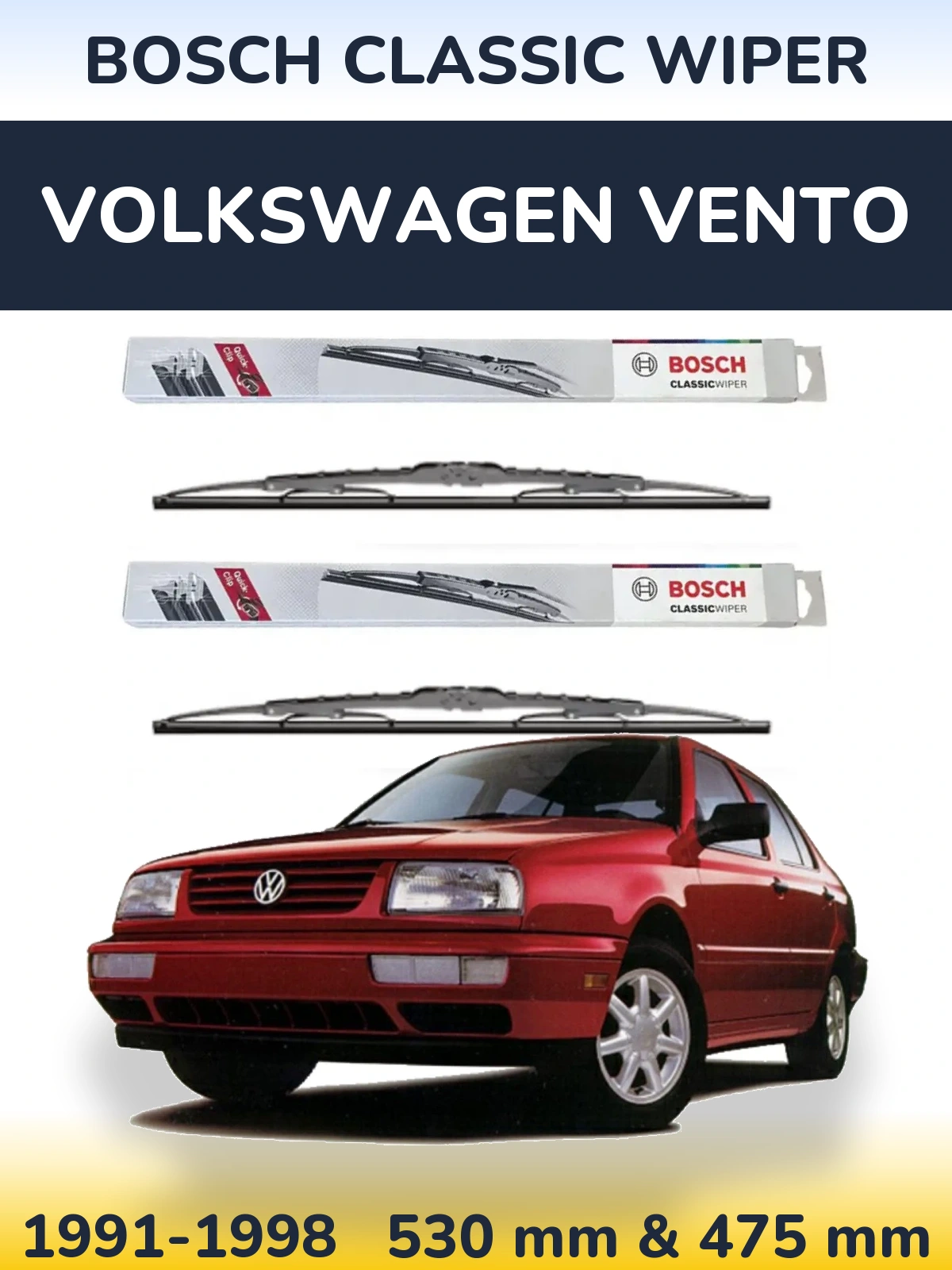 Komplet przednich wycieraczek BOSCH Classic Wiper 530 & 475 mm do Volkswagen Vento 1991-1998