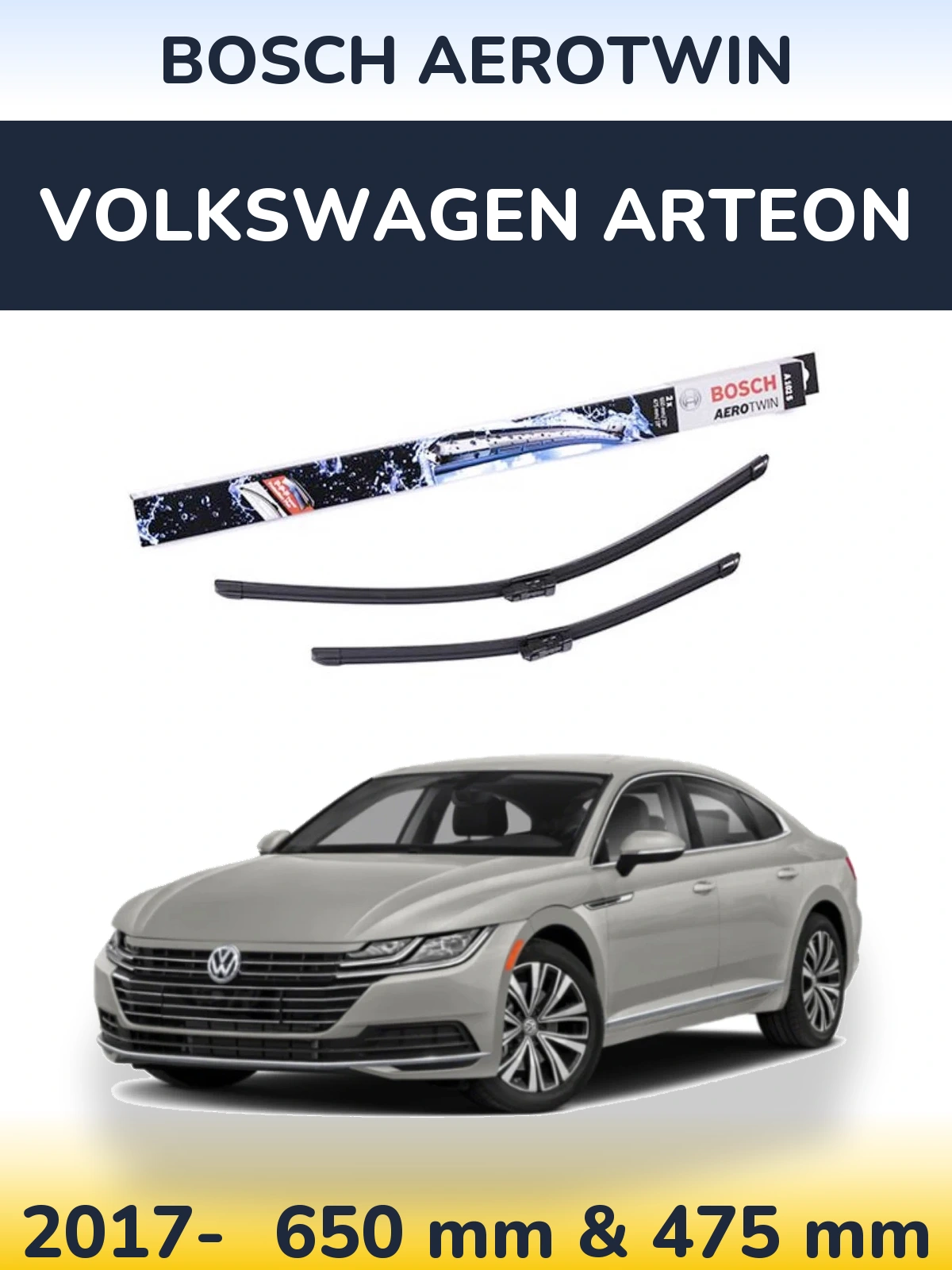 Front wiper blade set BOSCH AeroTwin 650 & 475 mm for Volkswagen Arteon 2017-2026