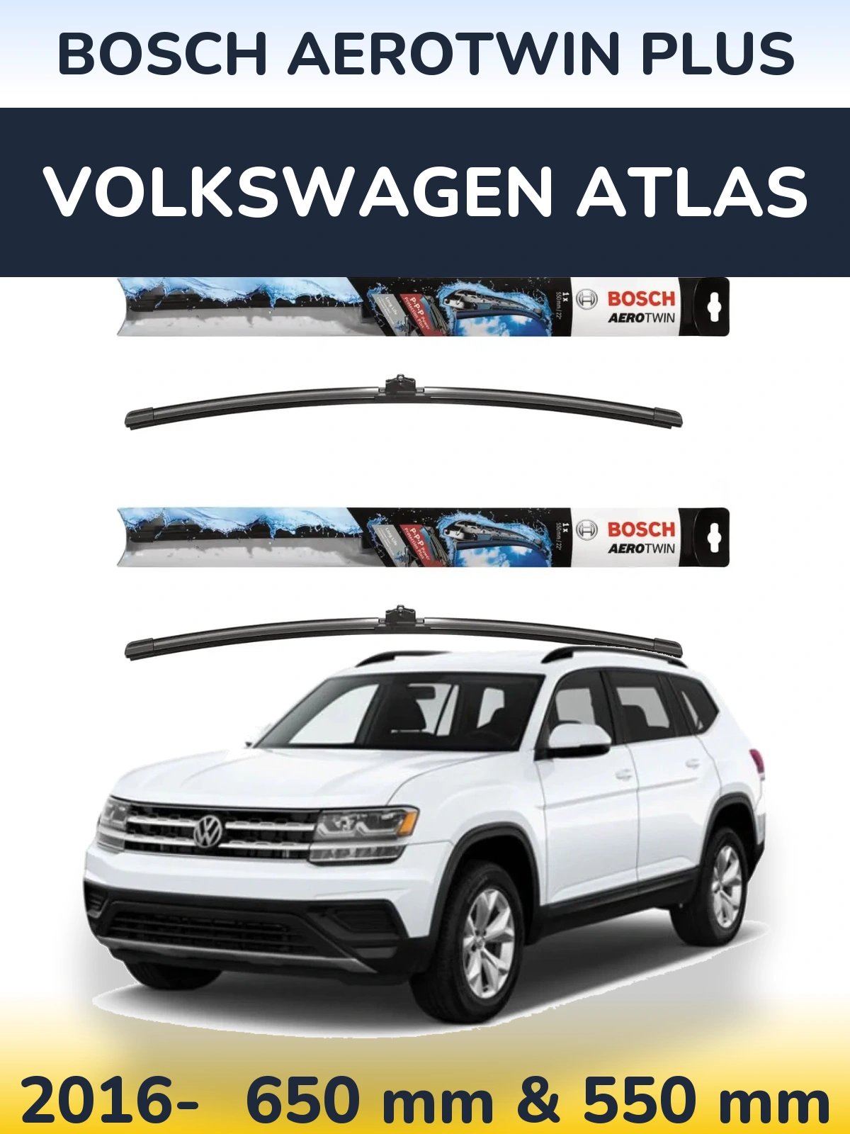 Комплект передніх щіток BOSCH AeroTwin Plus 650 & 550 мм для Volkswagen Atlas 2016-2026