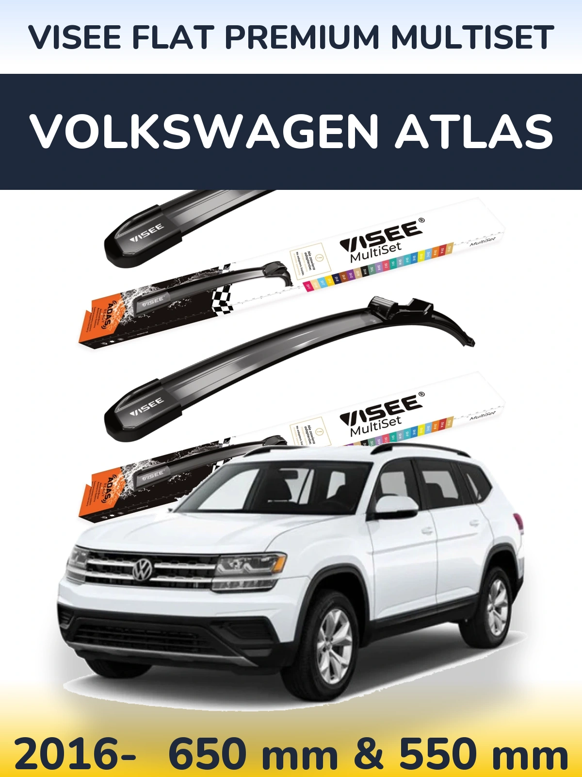 Komplet przednich wycieraczek VISEE FLAT PREMIUM MultiSet 650 & 550 mm do Volkswagen Atlas 2016-2026