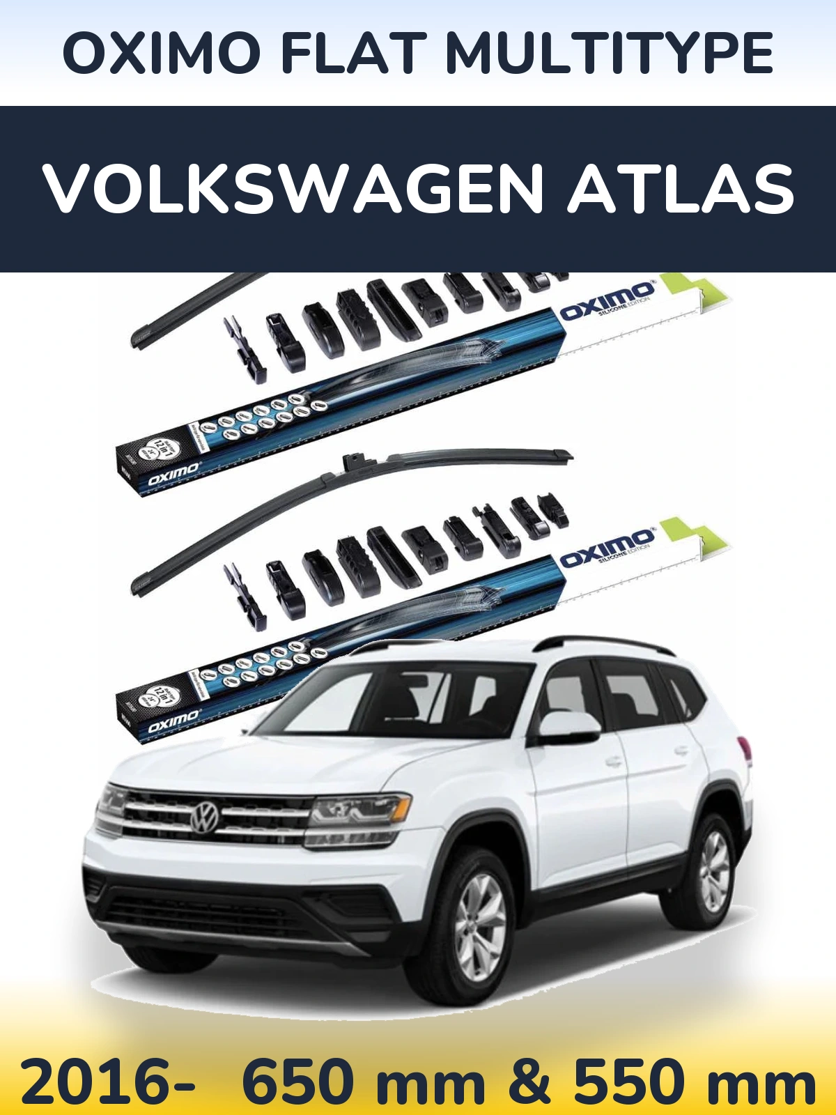 Комплект передніх щіток Oximo Flat MultiТипe 650 & 550 мм для Volkswagen Atlas 2016-2026