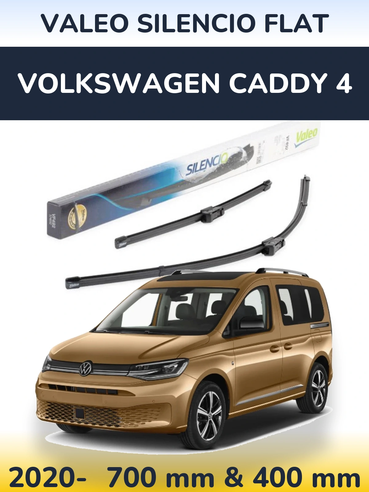 Komplet przednich wycieraczek Valeo Silencio Flat 700 & 400 mm do Volkswagen Caddy 4 2020-2026