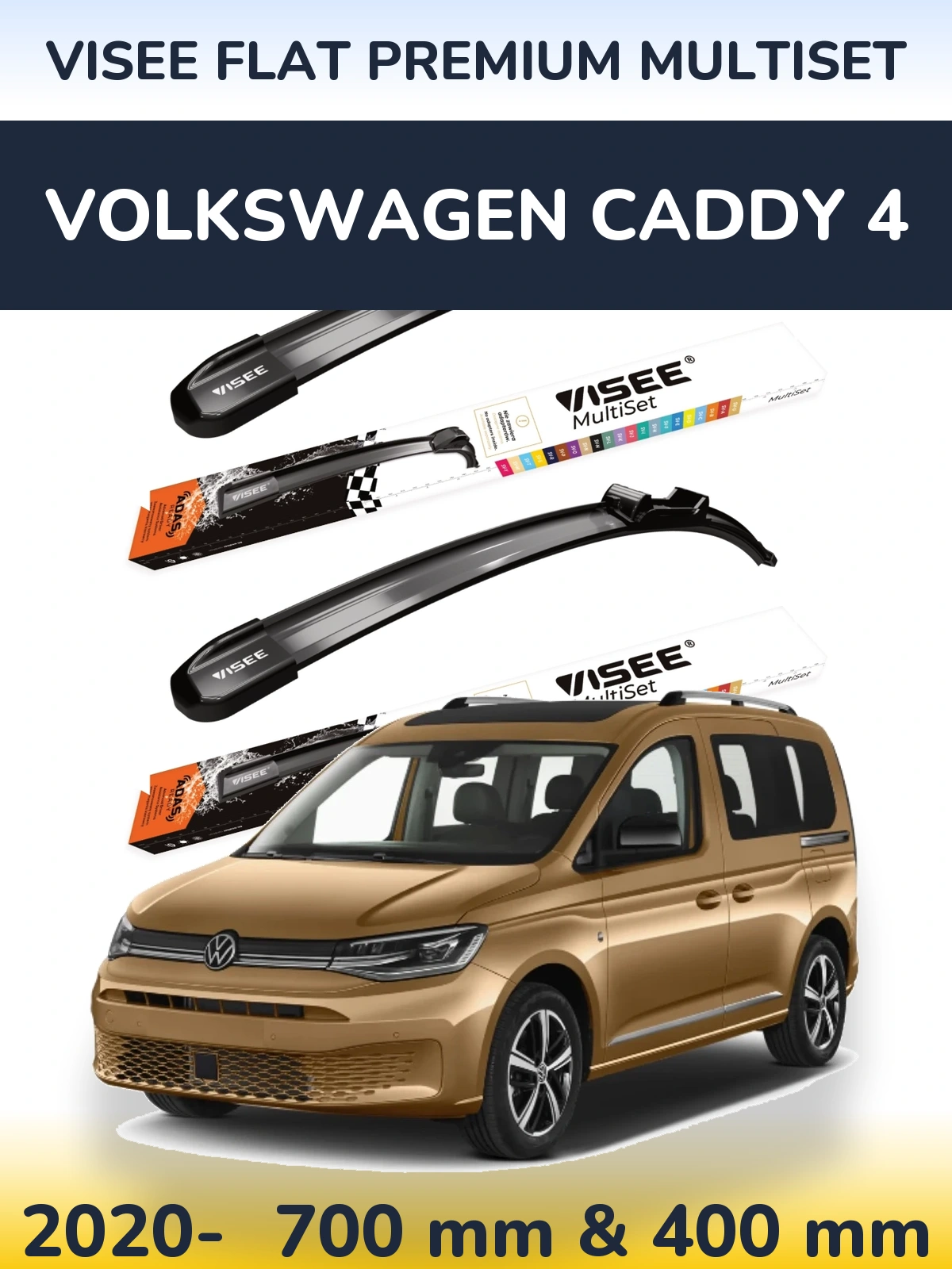 Komplet przednich wycieraczek VISEE FLAT PREMIUM MultiSet 700 & 400 mm do Volkswagen Caddy 4 2020-2026