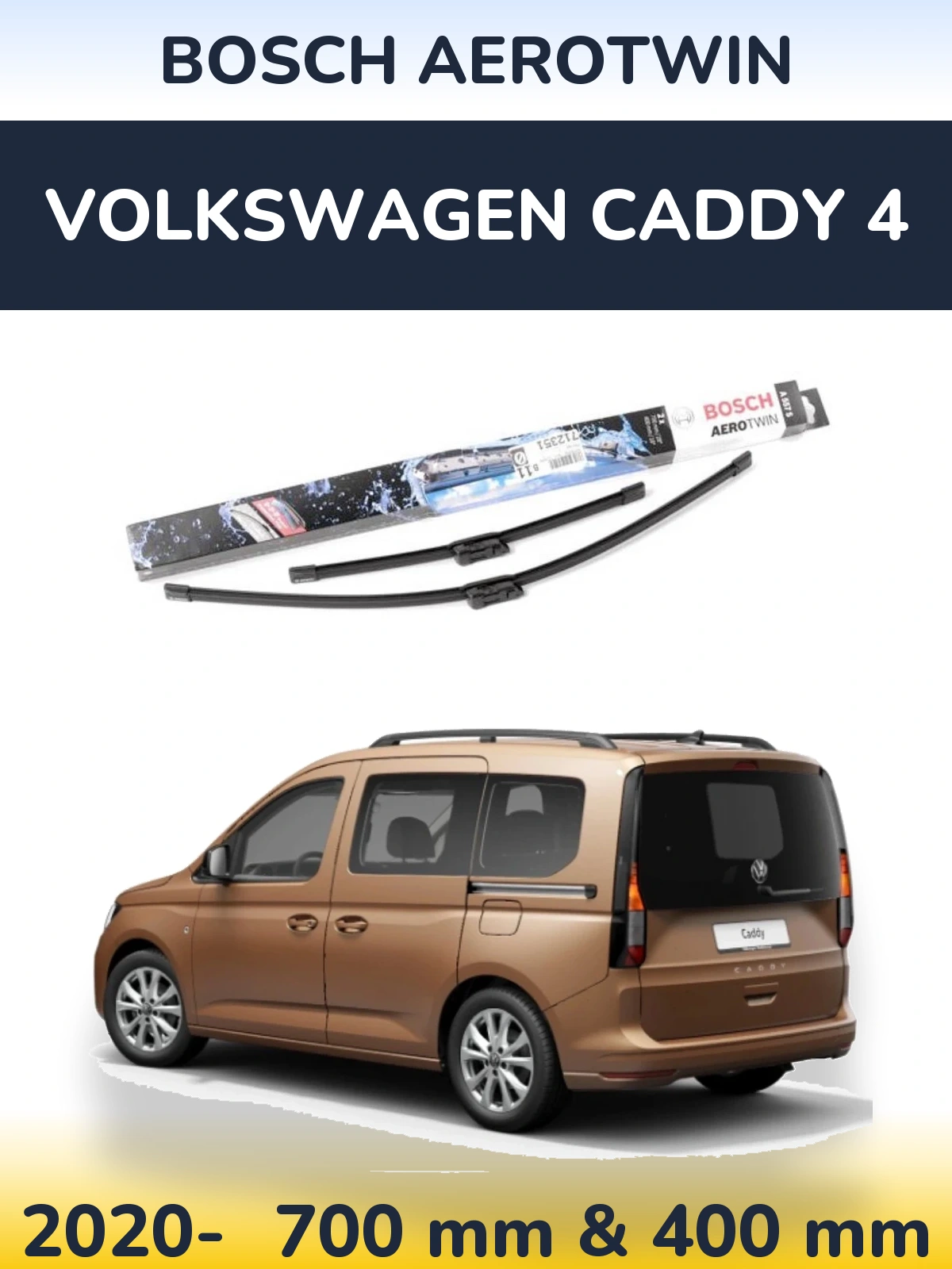 Komplet przednich wycieraczek BOSCH AeroTwin 700 & 400 mm do Volkswagen Caddy 4 2020-2026